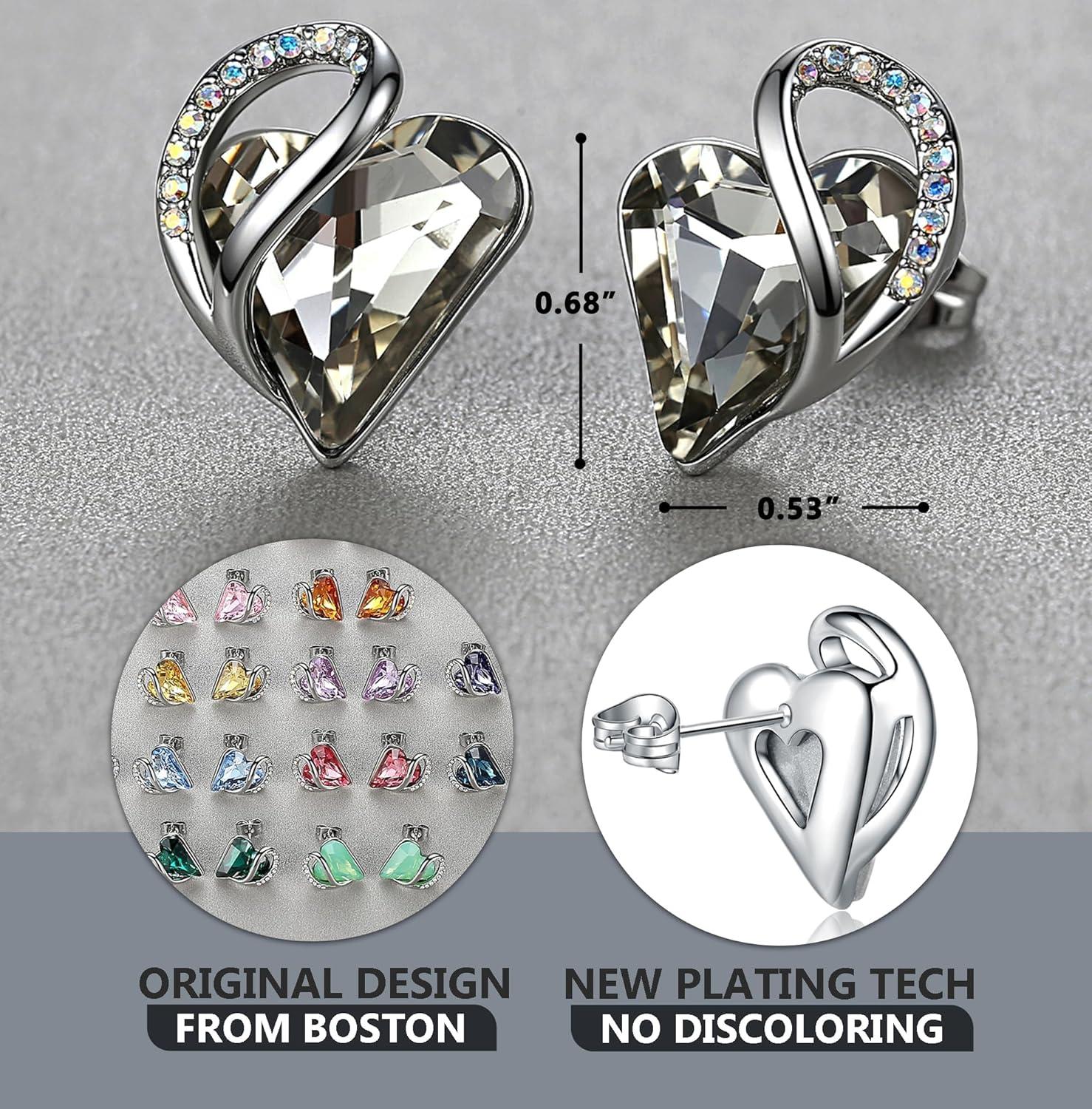 imageLeafael Infinity love Heart Birthstone Stud Earrings for Women Valentines Day Gifts for Mom Wife and Her Silver Plated Birthday Jewelry14bHealing Stone for ProtectionClear Black