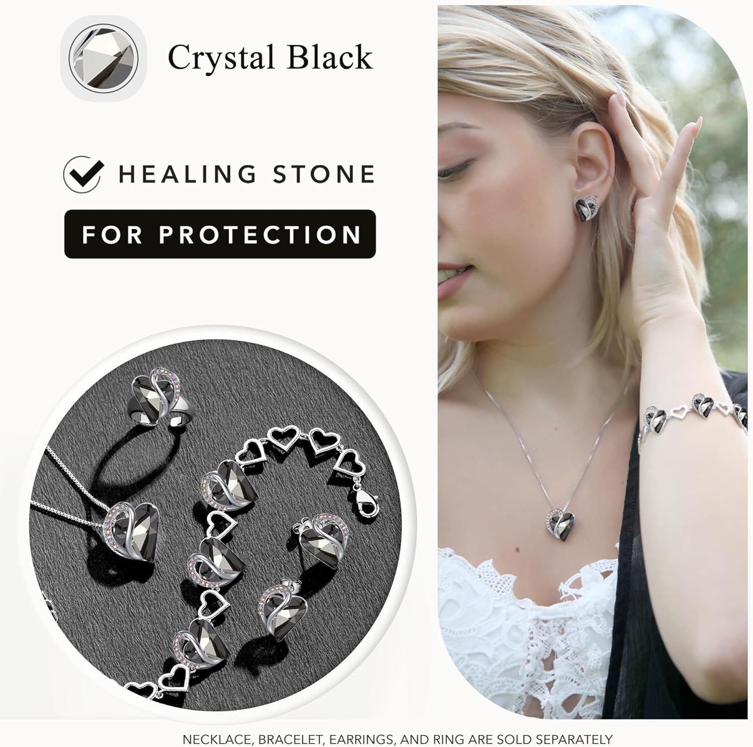 imageLeafael Infinity love Heart Birthstone Stud Earrings for Women Valentines Day Gifts for Mom Wife and Her Silver Plated Birthday Jewelry14bHealing Stone for ProtectionClear Black
