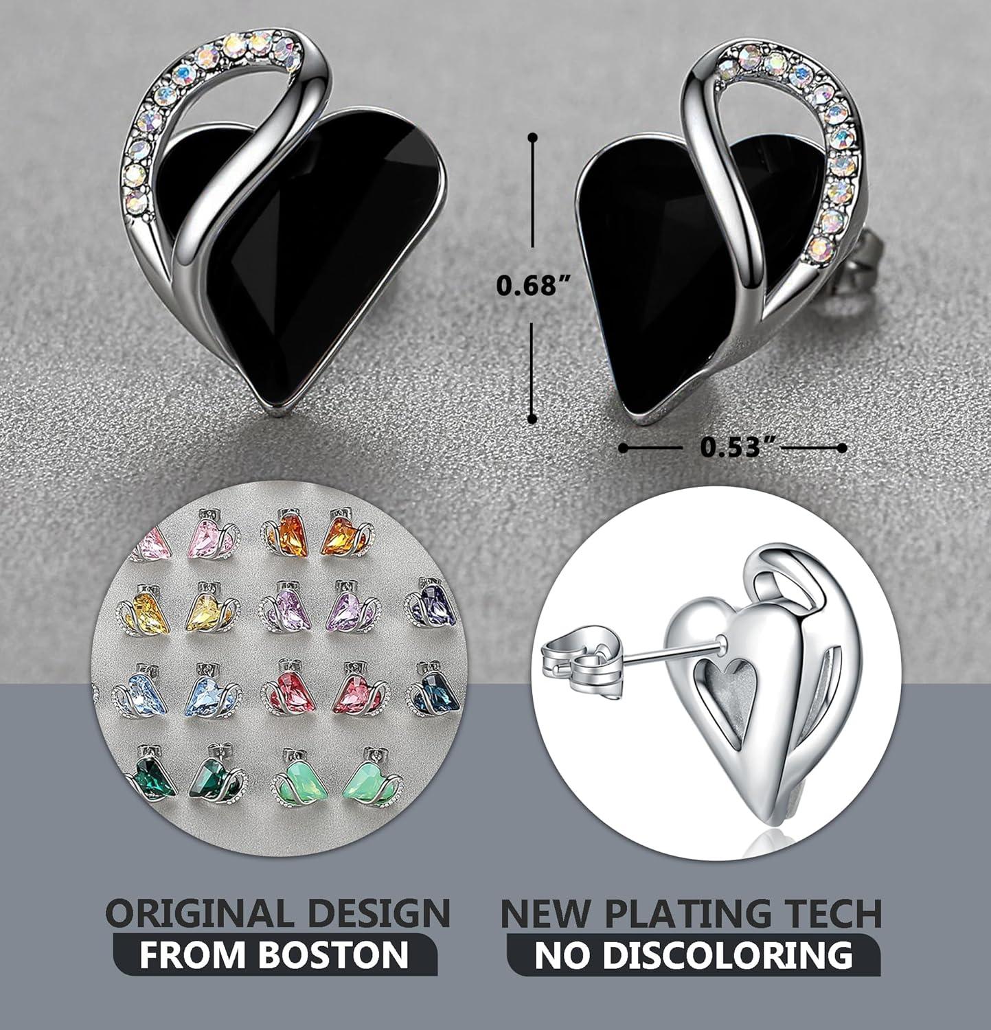imageLeafael Infinity love Heart Birthstone Stud Earrings for Women Valentines Day Gifts for Mom Wife and Her Silver Plated Birthday Jewelry14cHealing Stone for ProtectionJet Black