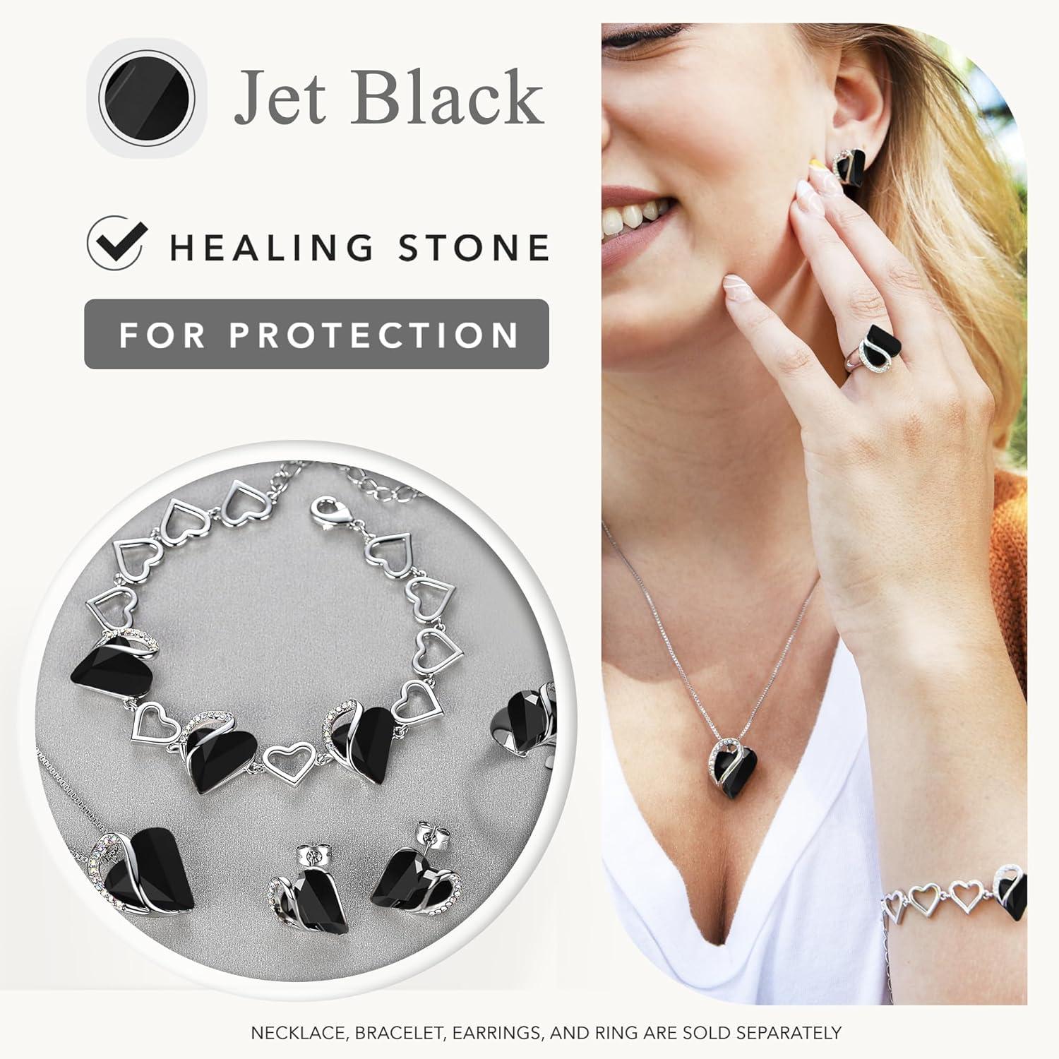imageLeafael Infinity love Heart Birthstone Stud Earrings for Women Valentines Day Gifts for Mom Wife and Her Silver Plated Birthday Jewelry14cHealing Stone for ProtectionJet Black