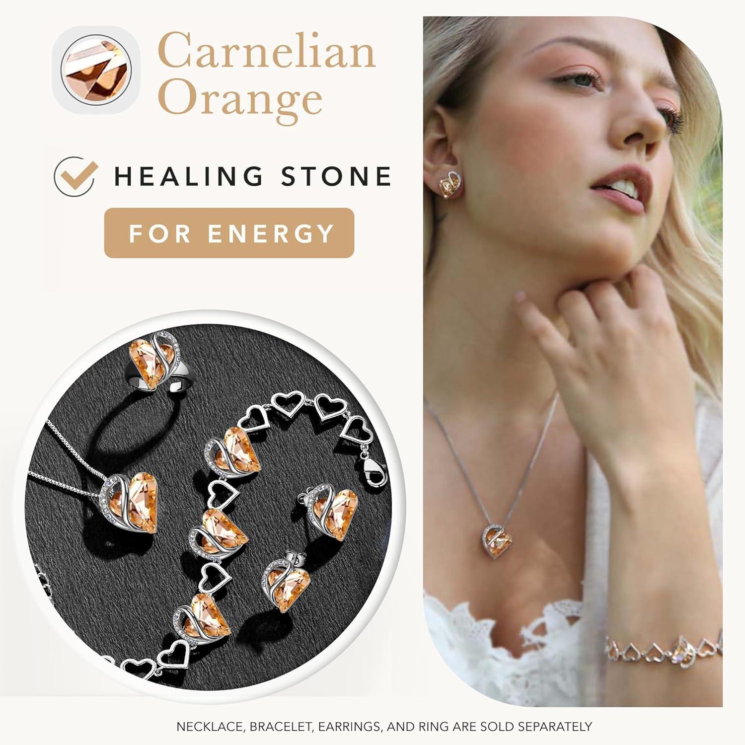 imageLeafael Infinity love Heart Birthstone Stud Earrings for Women Valentines Day Gifts for Mom Wife and Her Silver Plated Birthday Jewelry15Healing Stone for EnergyCarnelian Orange
