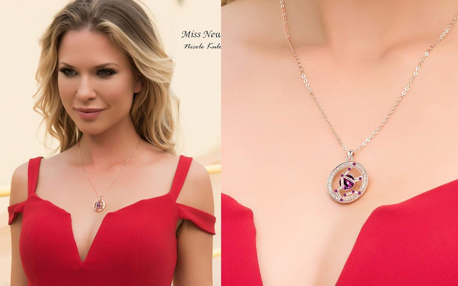 imageLeafael Superstar Zodiac Constellation Pendant Necklace Made with Premium Crystal Horoscope Jewelry Gold or Rose Gold Plated 18 2Aquarius 121219 Special Edition Birthstone Dark Pink