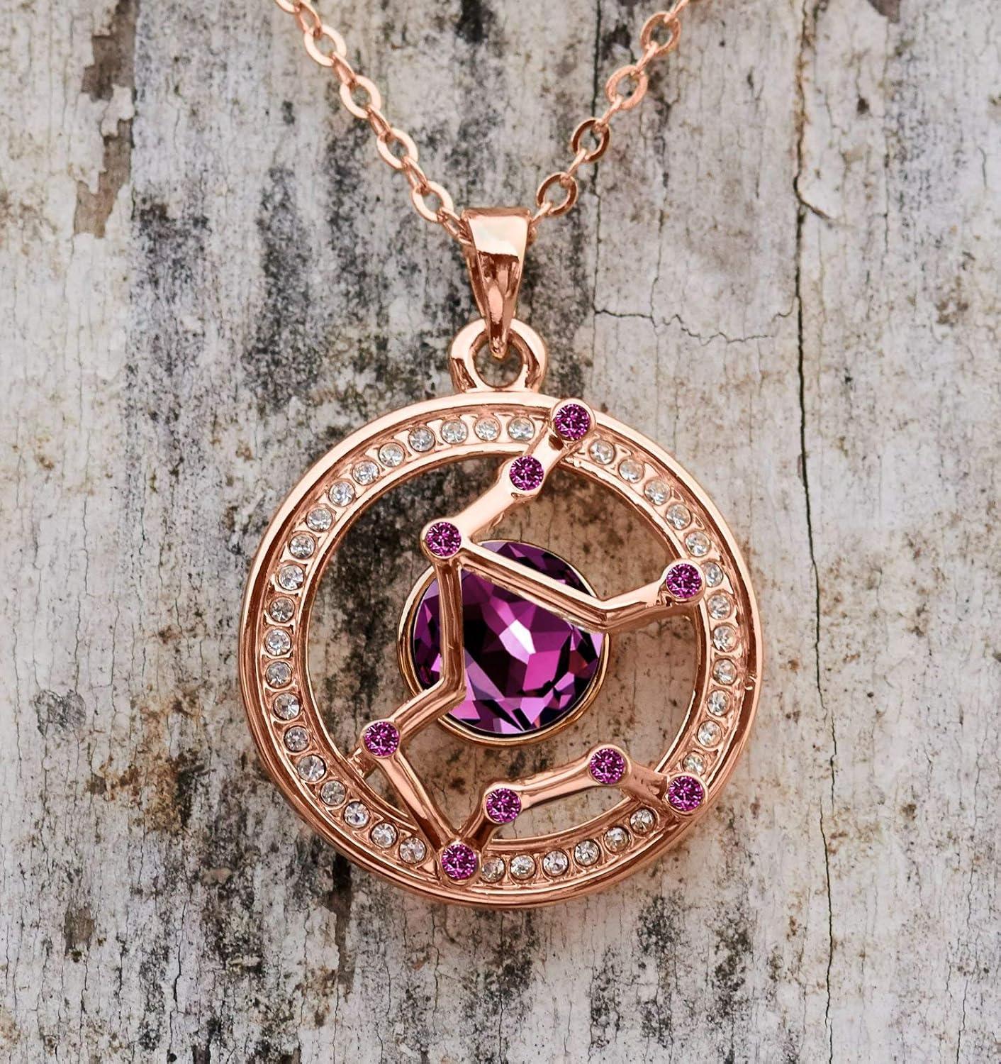 imageLeafael Superstar Zodiac Constellation Pendant Necklace Made with Premium Crystal Horoscope Jewelry Gold or Rose Gold Plated 18 2Aquarius 121219 Special Edition Birthstone Dark Pink