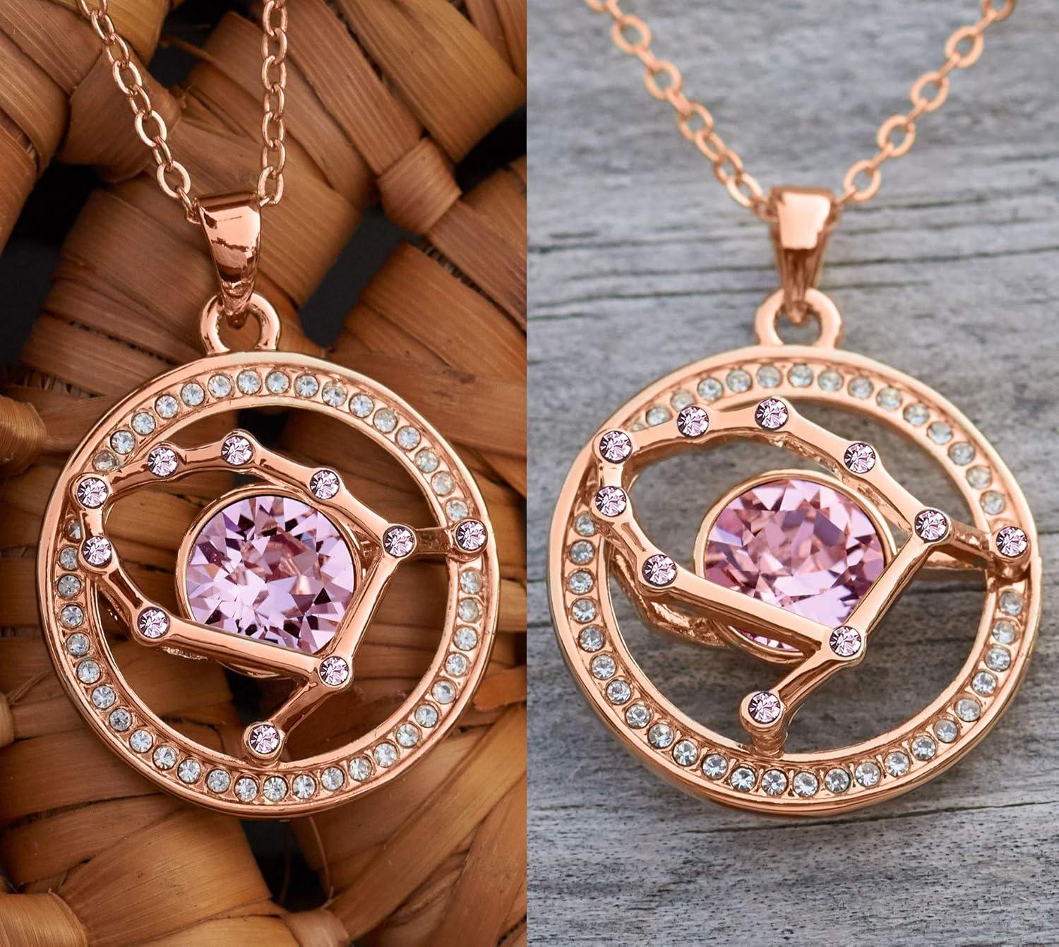 imageLeafael Superstar Zodiac Constellation Pendant Necklace Made with Premium Crystal Horoscope Jewelry Gold or Rose Gold Plated 18 2Gemini521621 Special Edition Birthstone Light Pink