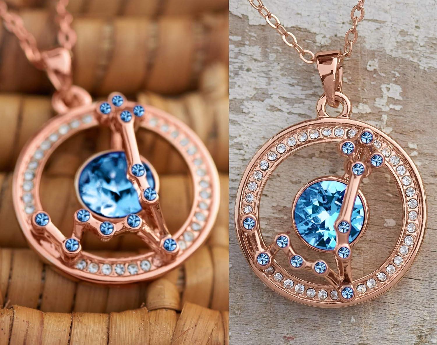 imageLeafael Superstar Zodiac Constellation Pendant Necklace Made with Premium Crystal Horoscope Jewelry Gold or Rose Gold Plated 18 2Pisces220320 Special Edition Birthstone Aquamarine Blue