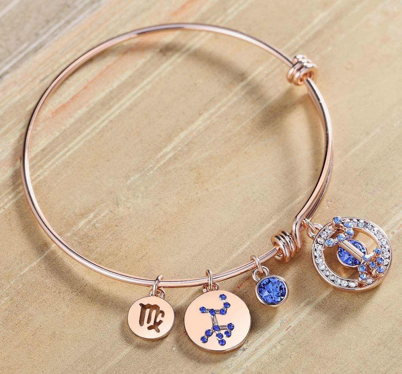 imageLeafael Superstar Zodiac Expandable Bangle Bracelet Made with Premium Crystals Horoscope Constellation October November Birthstone Topaz Brown Jewelry Rose Gold Plated 7Virgo 823922 Special Edition Birthstone Sapphire Blue