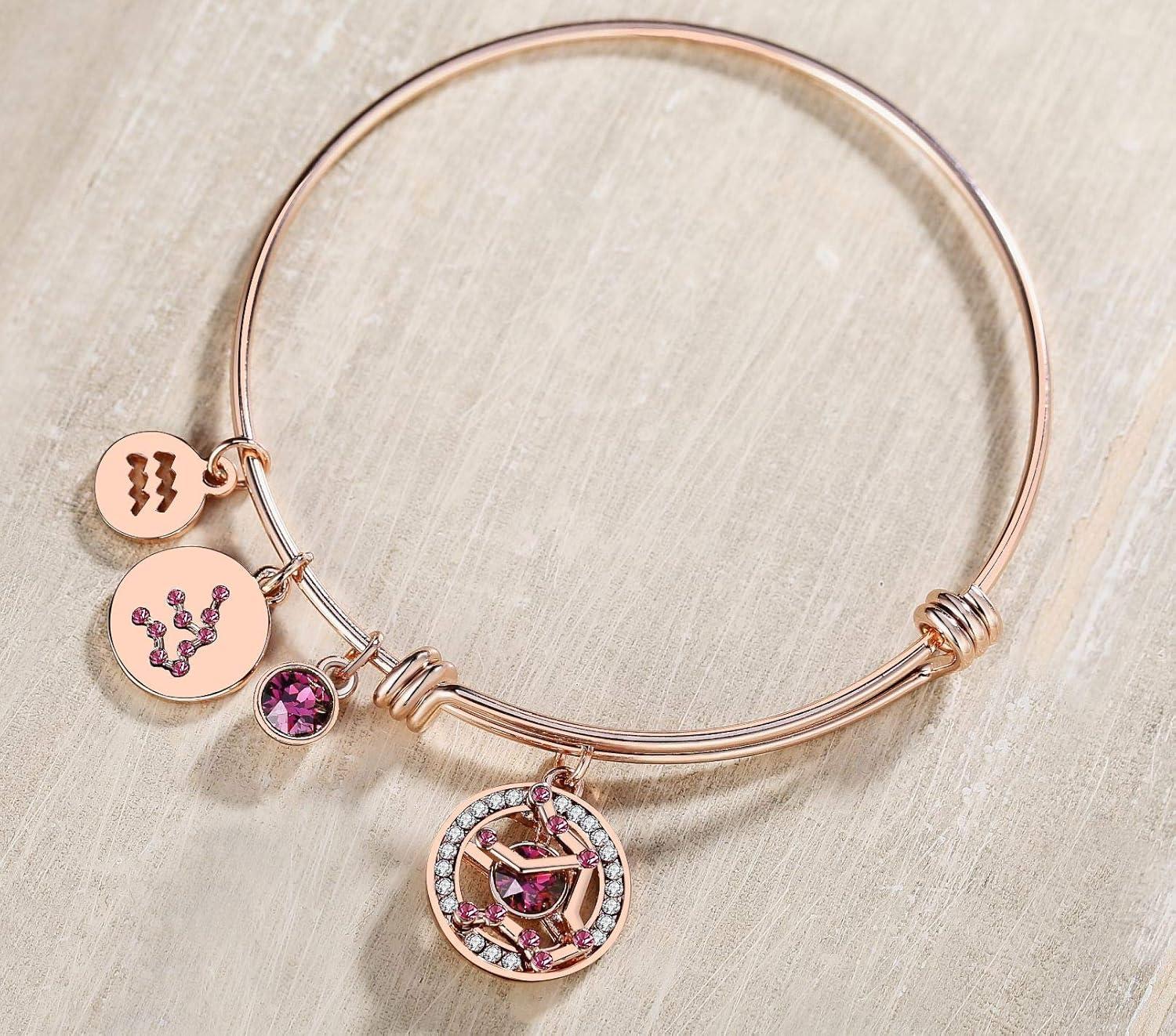 imageLeafael Superstar Zodiac Expandable Bangle Bracelet Made with Premium Crystals Horoscope Constellation October November Birthstone Topaz Brown Jewelry Rose Gold Plated 7Aquarius 121219 Special Edition Birthstone Amethyst Dark Pink