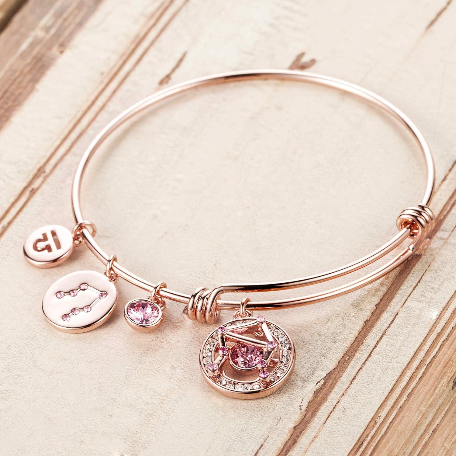 imageLeafael Superstar Zodiac Expandable Bangle Bracelet Made with Premium Crystals Horoscope Constellation October November Birthstone Topaz Brown Jewelry Rose Gold Plated 7Libra 9231023 Special Edition Birthstone Rose Pink