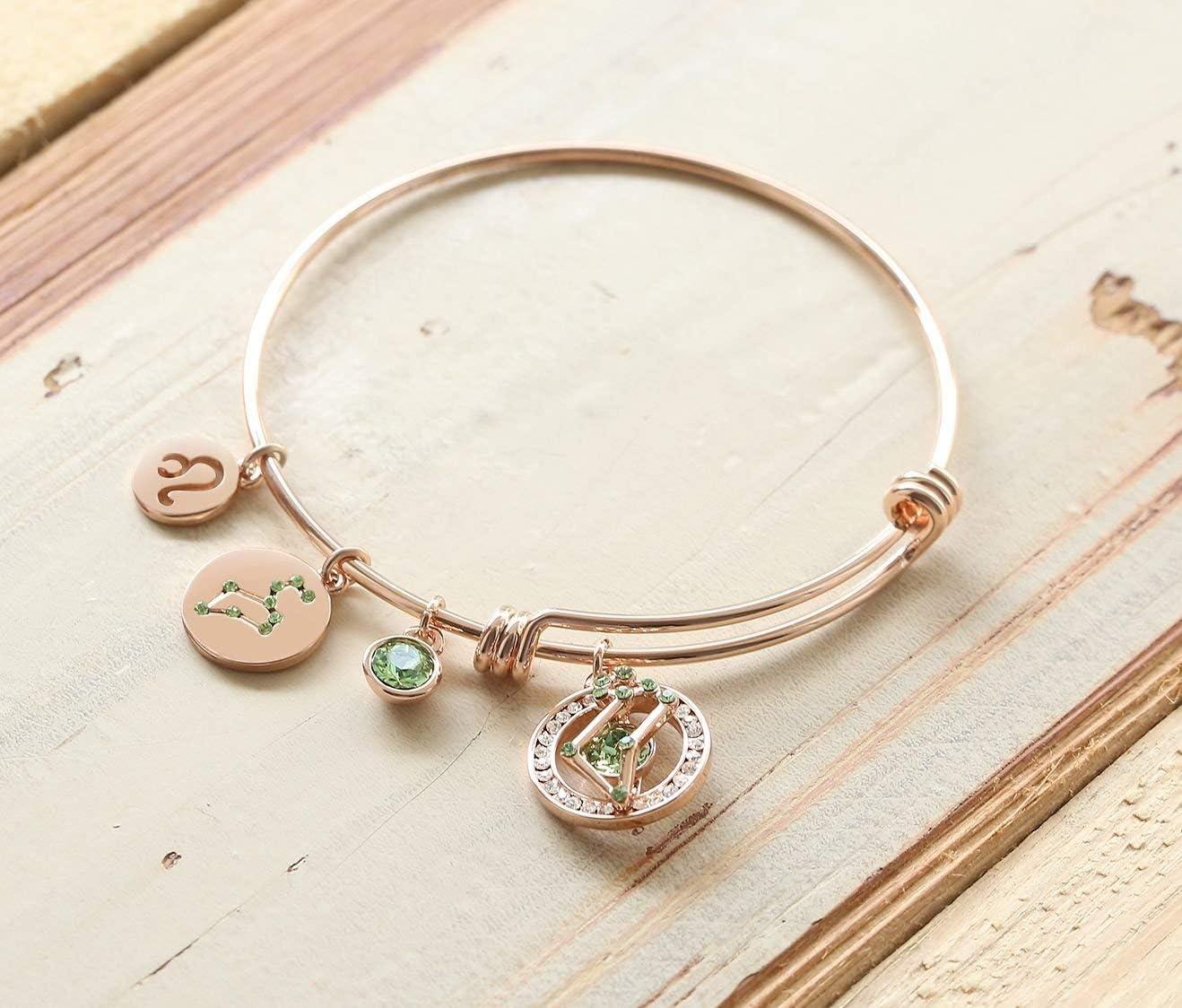 imageLeafael Superstar Zodiac Expandable Bangle Bracelet Made with Premium Crystals Horoscope Constellation October November Birthstone Topaz Brown Jewelry Rose Gold Plated 7Leo 723822 Special Edition Birthstone Peridot Green