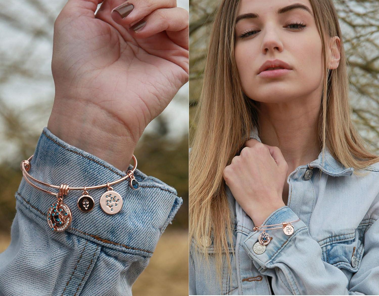 imageLeafael Superstar Zodiac Expandable Bangle Bracelet Made with Premium Crystals Horoscope Constellation October November Birthstone Topaz Brown Jewelry Rose Gold Plated 7Sagittarius 11221221 Special Edition Birthstone Montana Blue