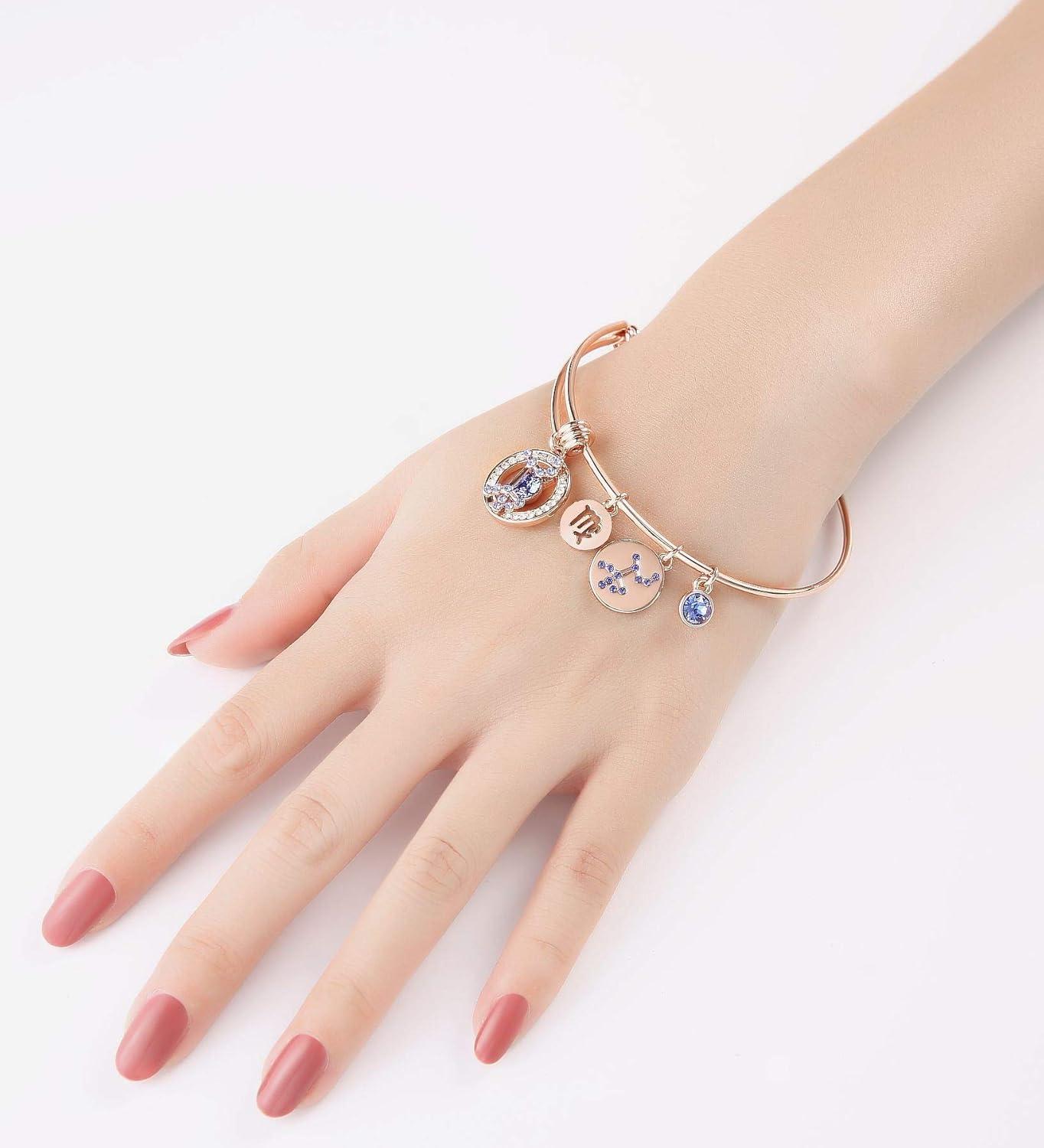 imageLeafael Superstar Zodiac Expandable Bangle Bracelet Made with Premium Crystals Horoscope Constellation October November Birthstone Topaz Brown Jewelry Rose Gold Plated 7Virgo 823922 Special Edition Birthstone Sapphire Blue