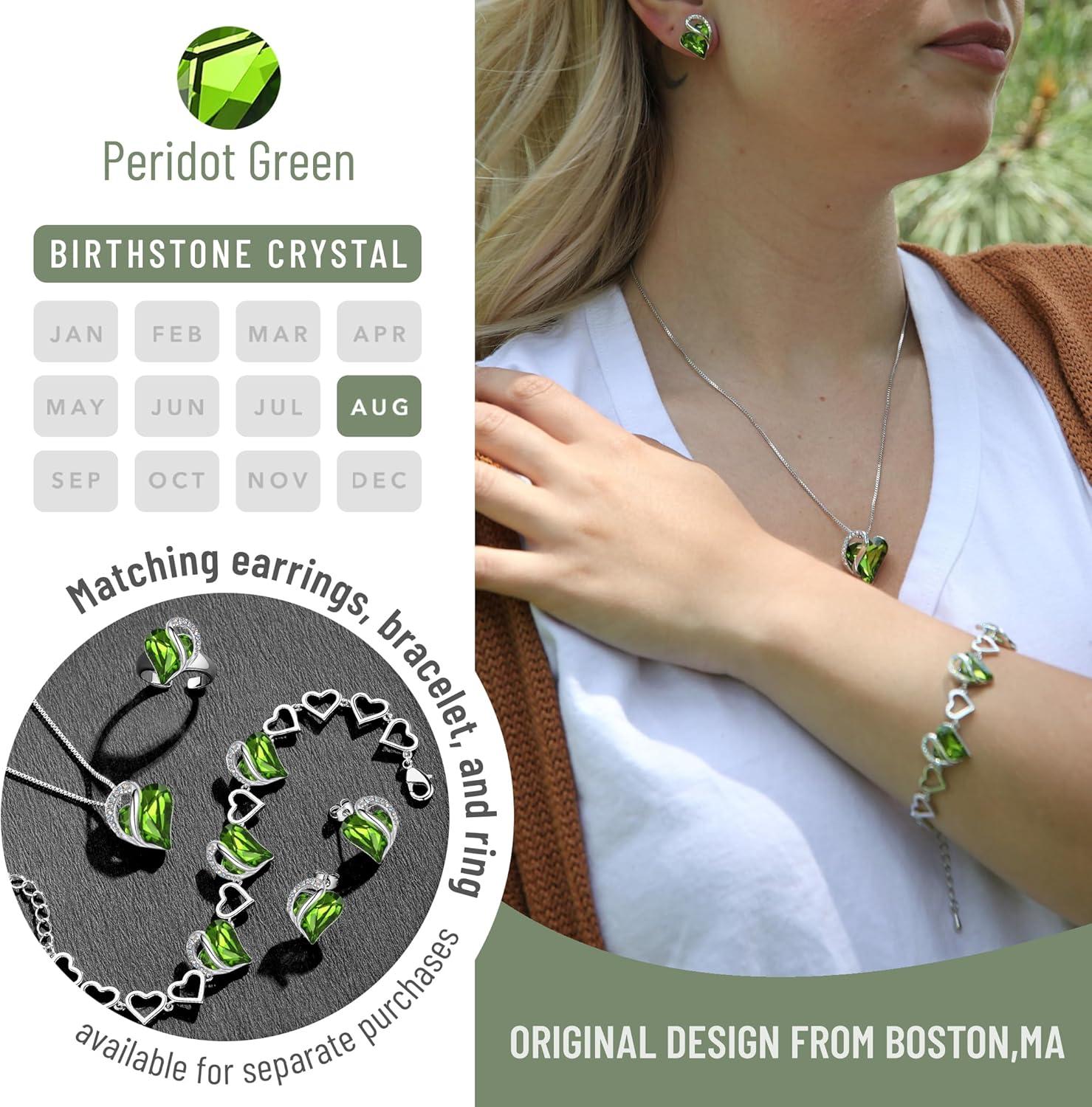 imageLeafael Valentines Day Gift Necklaces for Women Infinity Love Birthstone Heart Crystal Pendant Birthday Anniversary Jewelry for Wife Mom and Her Silver Plated 18 2 Adjustable Chain08aAugustPeridot Green