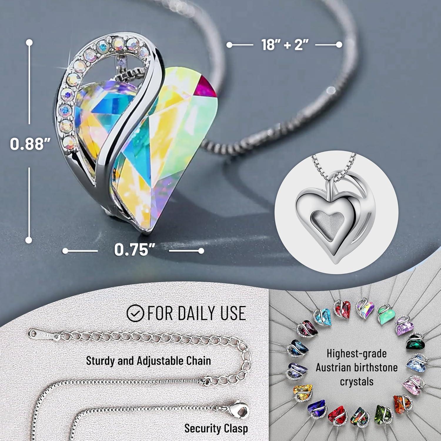 imageLeafael Valentines Day Gift Necklaces for Women Infinity Love Birthstone Heart Crystal Pendant Birthday Anniversary Jewelry for Wife Mom and Her Silver Plated 18 2 Adjustable Chain04AprilRainbow Opal White