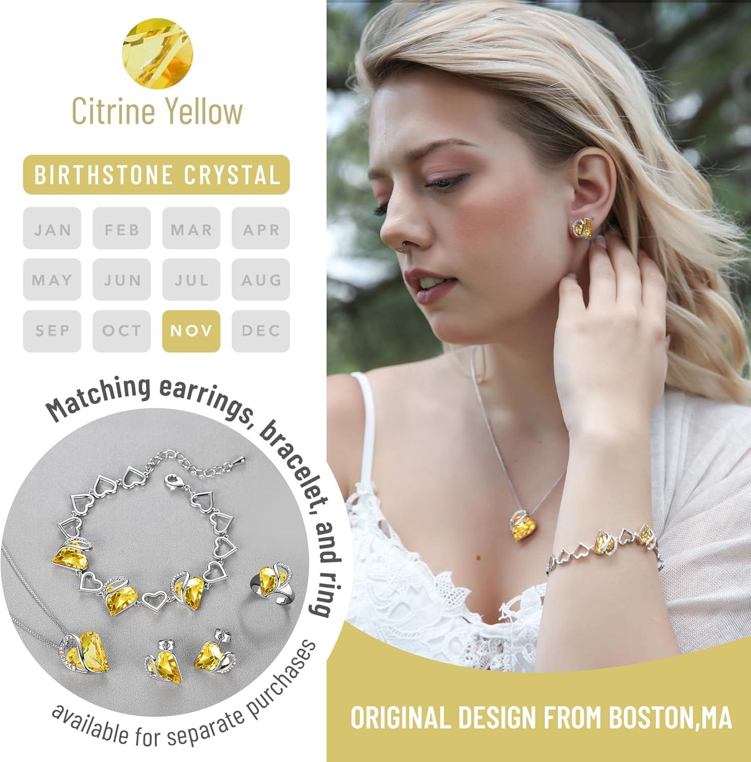 imageLeafael Valentines Day Gift Necklaces for Women Infinity Love Birthstone Heart Crystal Pendant Birthday Anniversary Jewelry for Wife Mom and Her Silver Plated 18 2 Adjustable Chain11bNovemberCitrine Yellow