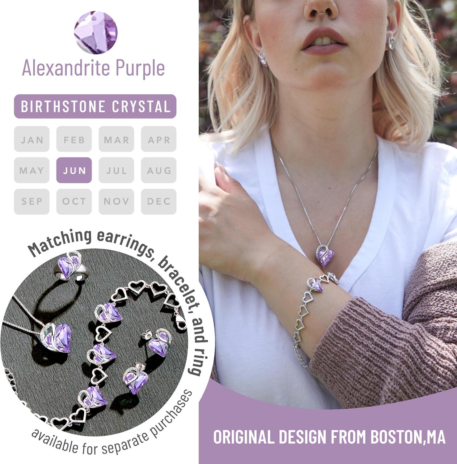 imageLeafael Valentines Day Gift Necklaces for Women Infinity Love Birthstone Heart Crystal Pendant Birthday Anniversary Jewelry for Wife Mom and Her Silver Plated 18 2 Adjustable Chain06JuneAlexandrite Light Purple