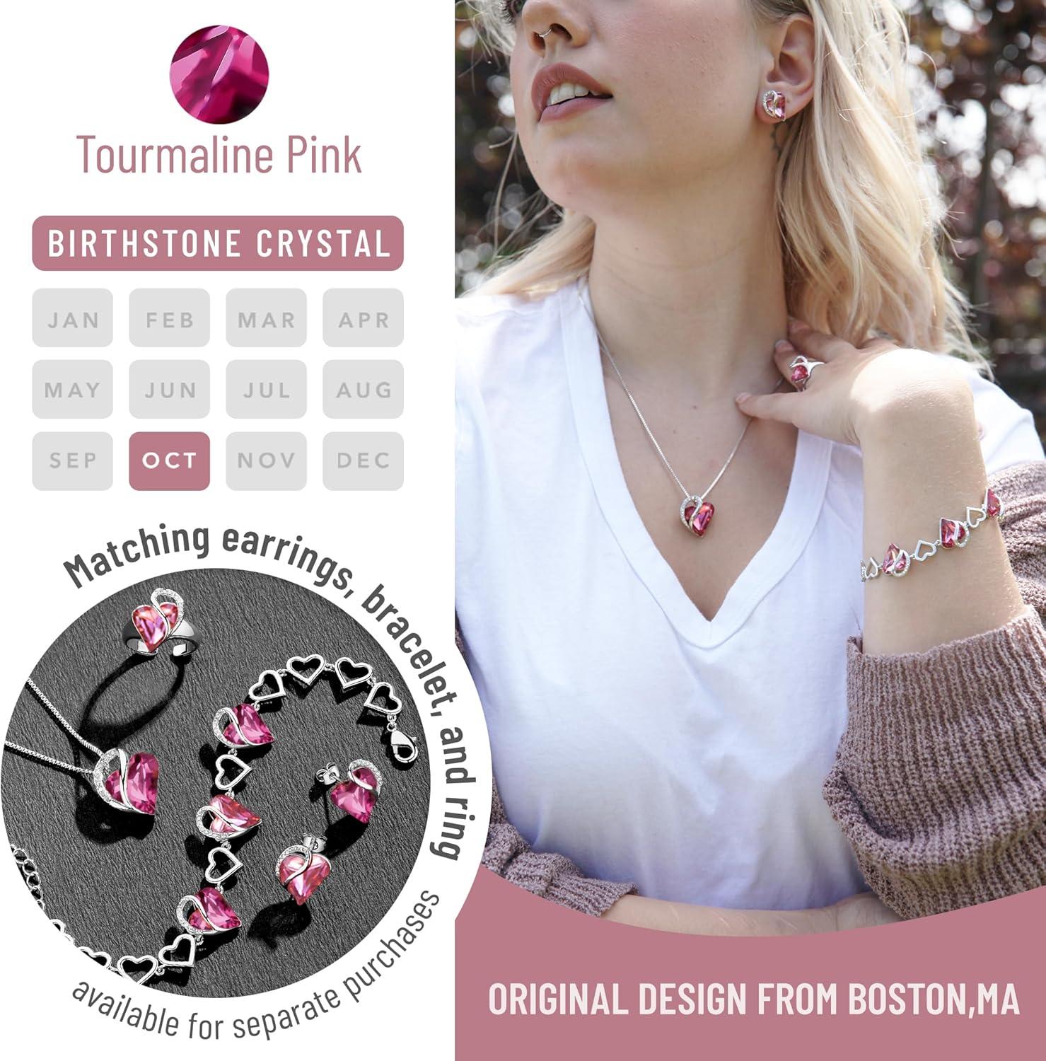 imageLeafael Valentines Day Gift Necklaces for Women Infinity Love Birthstone Heart Crystal Pendant Birthday Anniversary Jewelry for Wife Mom and Her Silver Plated 18 2 Adjustable Chain10bOctoberTourmaline Pink