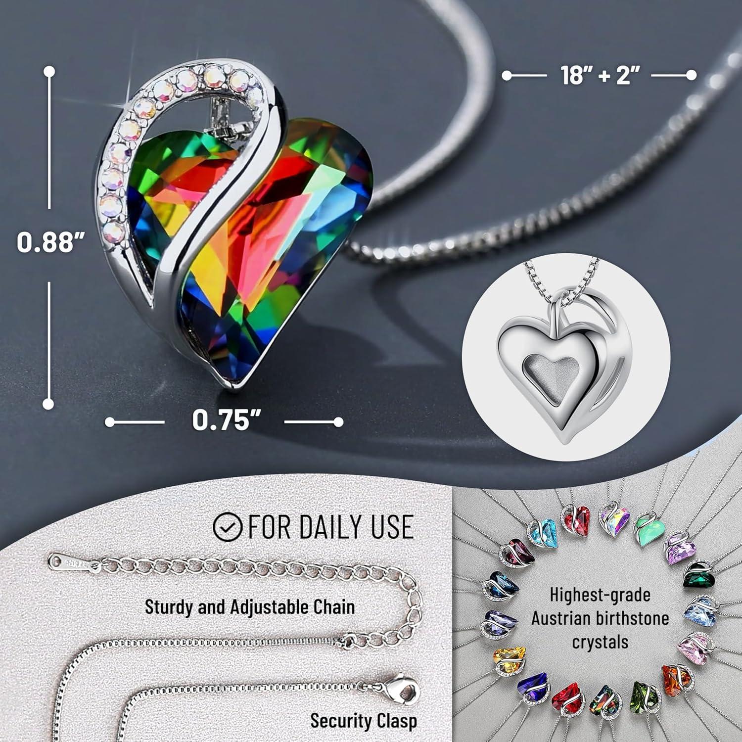 imageLeafael Valentines Day Gift Necklaces for Women Infinity Love Birthstone Heart Crystal Pendant Birthday Anniversary Jewelry for Wife Mom and Her Silver Plated 18 2 Adjustable Chain13aProtectionRainbow Black