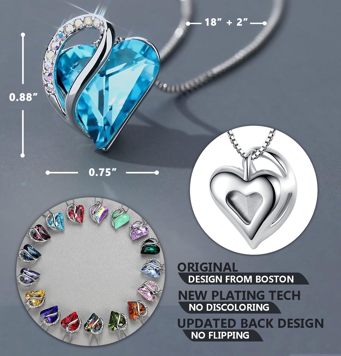 imageLeafael Valentines Day Gift Necklaces for Women Infinity Love Birthstone Heart Crystal Pendant Birthday Anniversary Jewelry for Wife Mom and Her Silver Plated 18 2 Adjustable Chain12aDecemberAquamarine Blue