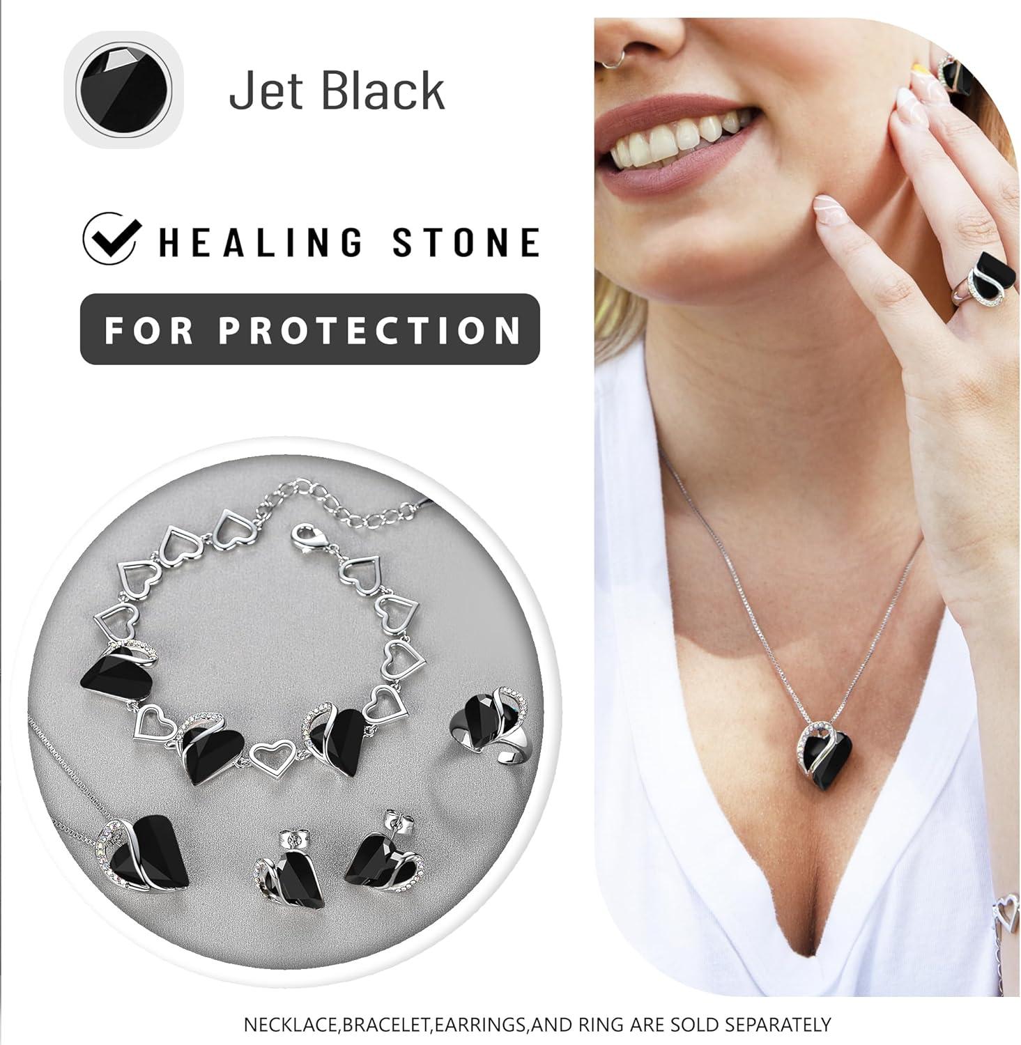 imageLeafael Valentines Day Gift Necklaces for Women Infinity Love Birthstone Heart Crystal Pendant Birthday Anniversary Jewelry for Wife Mom and Her Silver Plated 18 2 Adjustable Chain13bProtectionJet Black