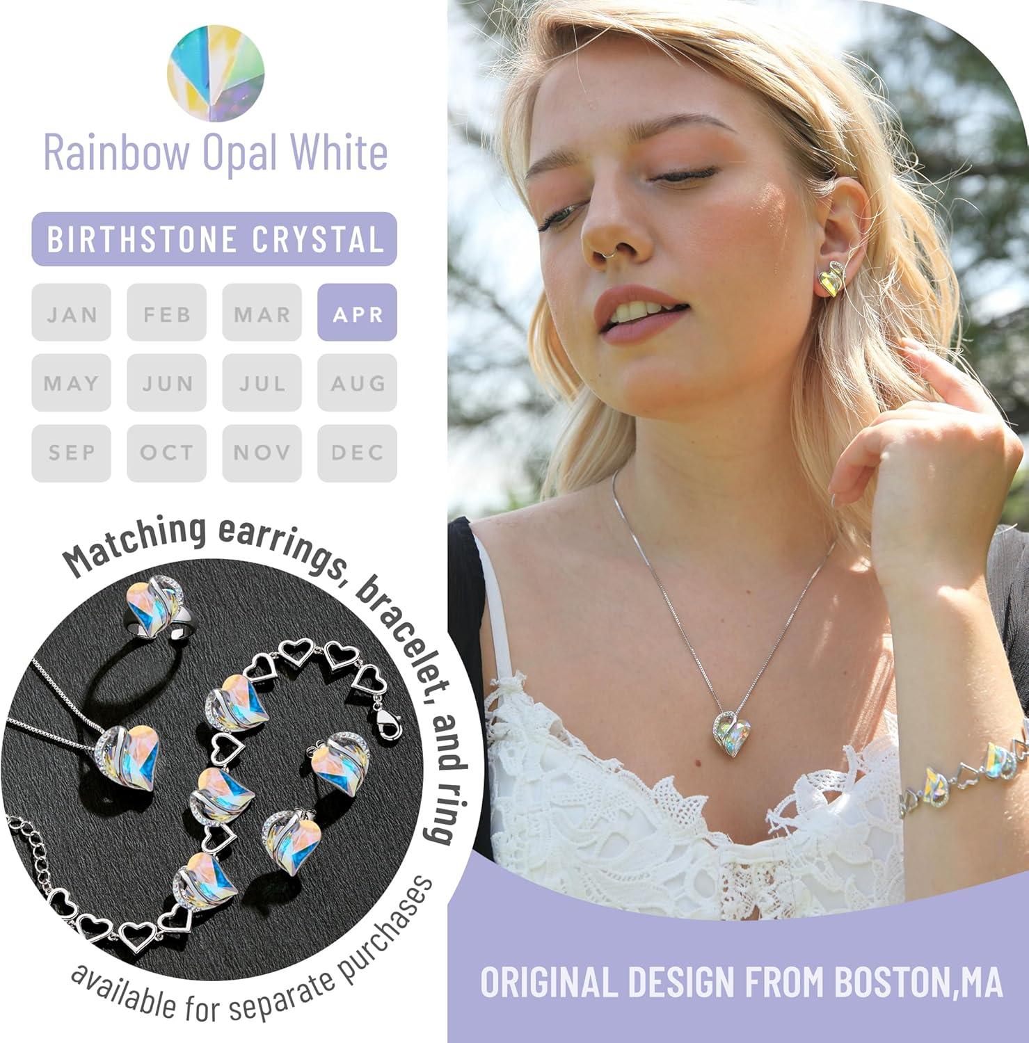 imageLeafael Valentines Day Gift Necklaces for Women Infinity Love Birthstone Heart Crystal Pendant Birthday Anniversary Jewelry for Wife Mom and Her Silver Plated 18 2 Adjustable Chain04AprilRainbow Opal White