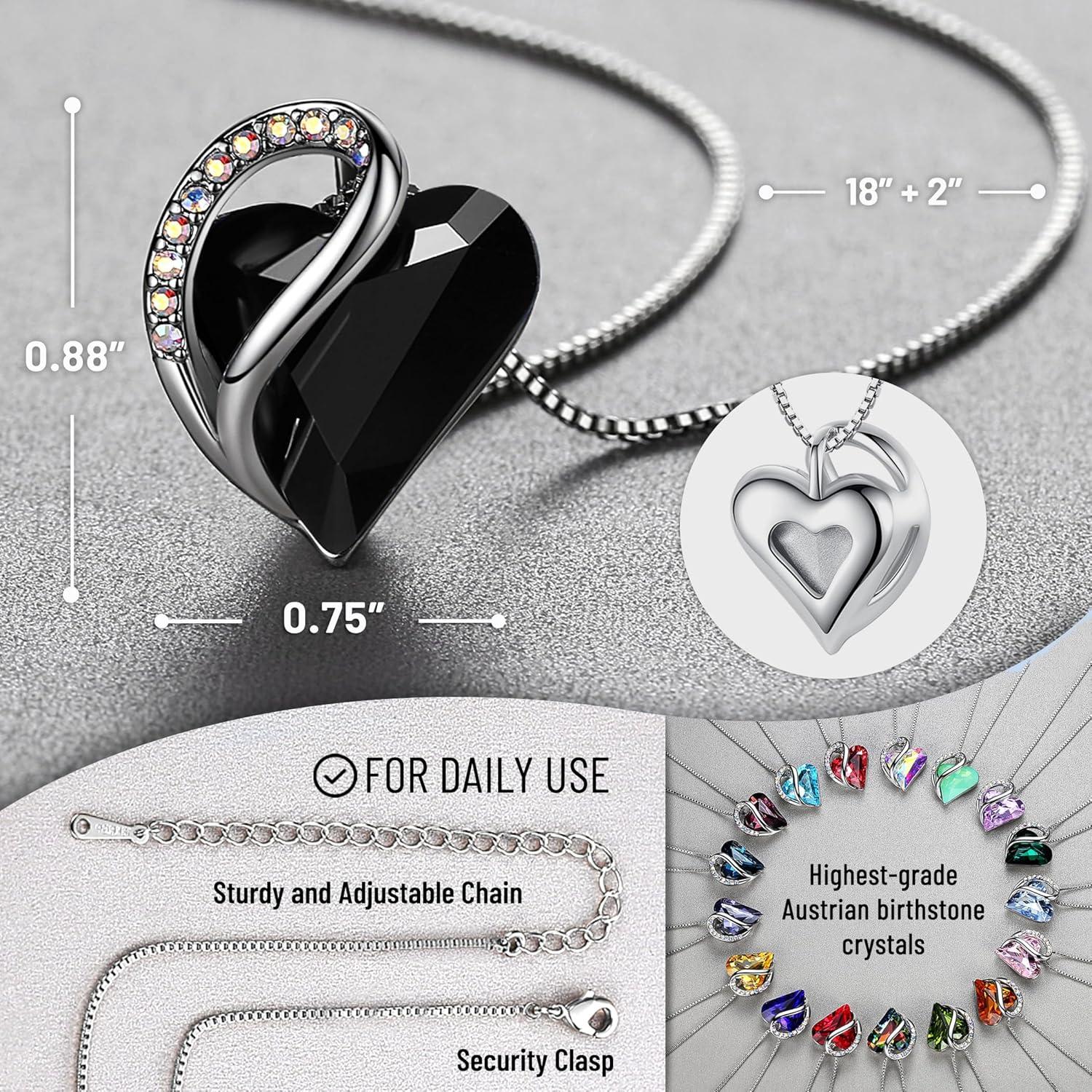 imageLeafael Valentines Day Gift Necklaces for Women Infinity Love Birthstone Heart Crystal Pendant Birthday Anniversary Jewelry for Wife Mom and Her Silver Plated 18 2 Adjustable Chain13bProtectionJet Black