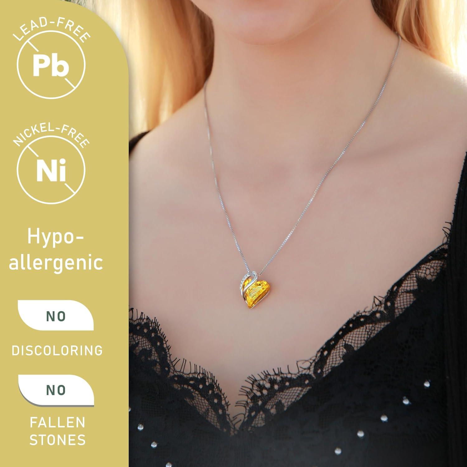 imageLeafael Valentines Day Gift Necklaces for Women Infinity Love Birthstone Heart Crystal Pendant Birthday Anniversary Jewelry for Wife Mom and Her Silver Plated 18 2 Adjustable Chain11bNovemberCitrine Yellow