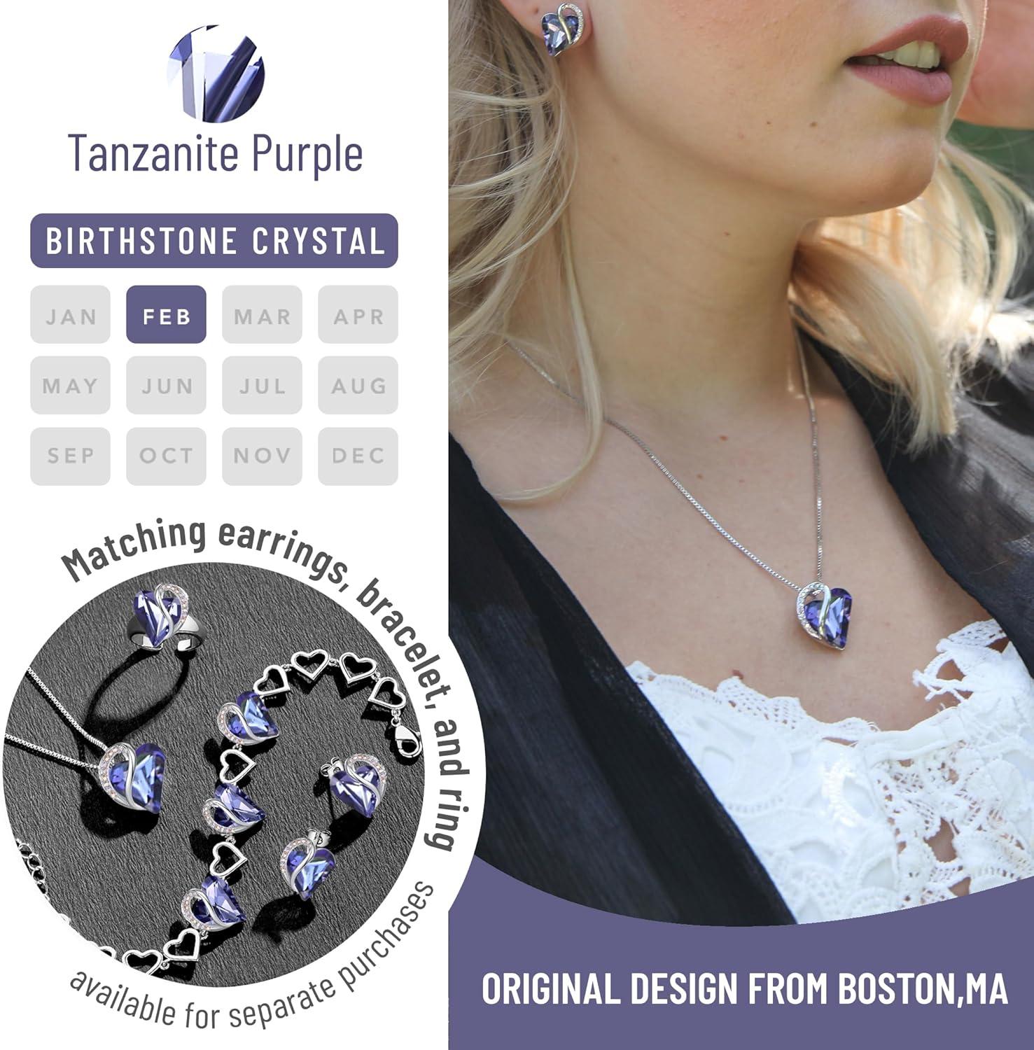 imageLeafael Valentines Day Gift Necklaces for Women Infinity Love Birthstone Heart Crystal Pendant Birthday Anniversary Jewelry for Wife Mom and Her Silver Plated 18 2 Adjustable Chain02bFebruaryTanzanite Purple