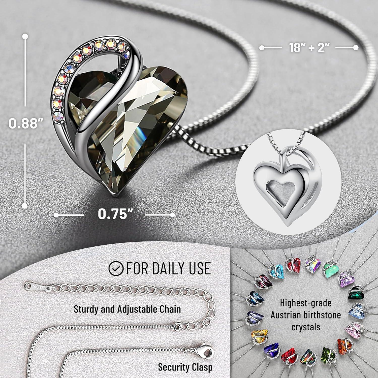 imageLeafael Valentines Day Gift Necklaces for Women Infinity Love Birthstone Heart Crystal Pendant Birthday Anniversary Jewelry for Wife Mom and Her Silver Plated 18 2 Adjustable Chain13cProtectionCrystal Black