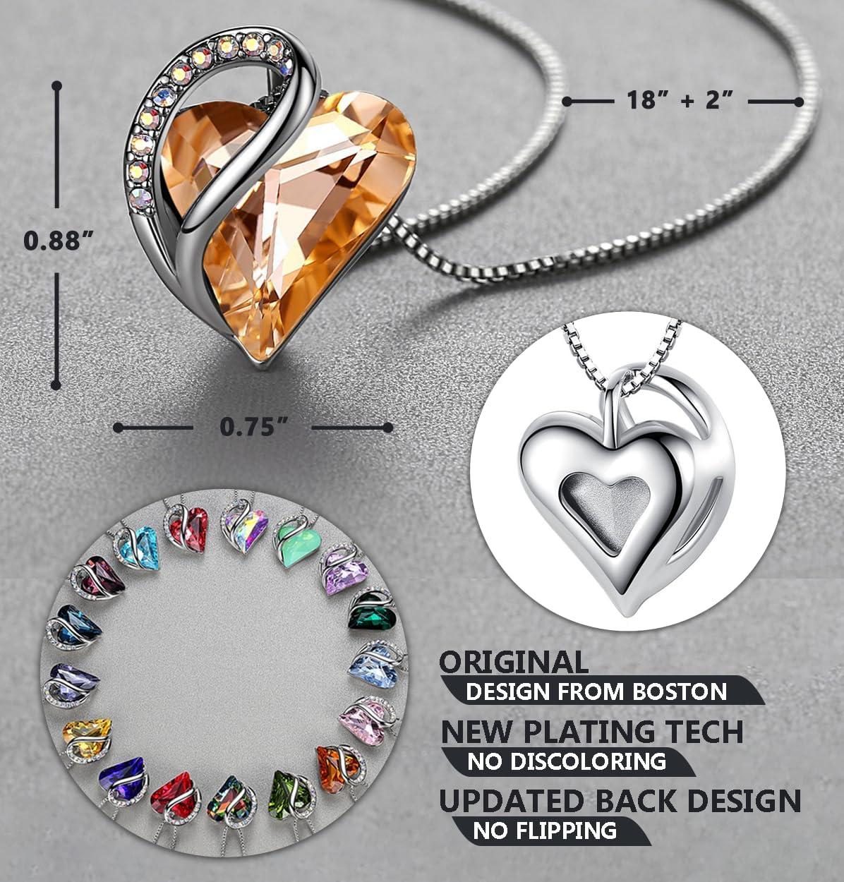 imageLeafael Valentines Day Gift Necklaces for Women Infinity Love Birthstone Heart Crystal Pendant Birthday Anniversary Jewelry for Wife Mom and Her Silver Plated 18 2 Adjustable Chain16EnergyCalcite Orange