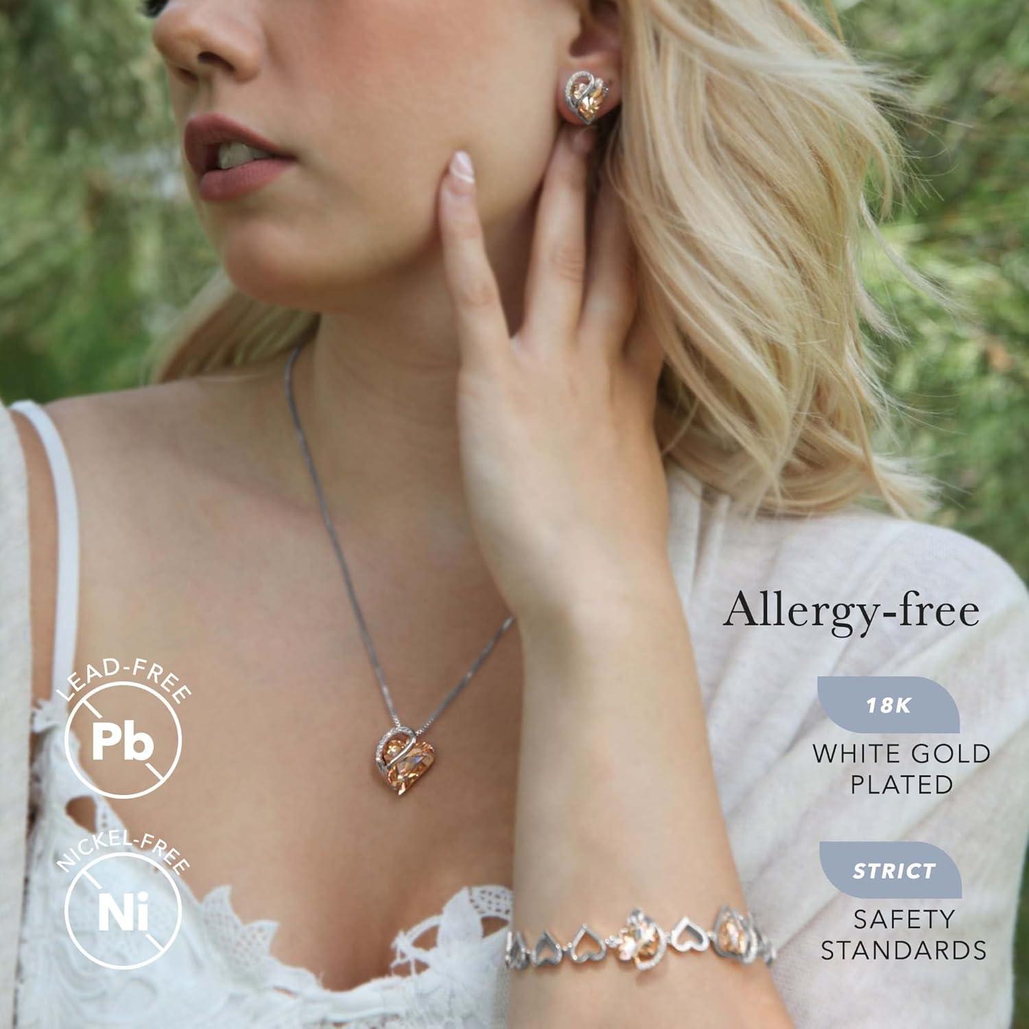 imageLeafael Valentines Day Gift Necklaces for Women Infinity Love Birthstone Heart Crystal Pendant Birthday Anniversary Jewelry for Wife Mom and Her Silver Plated 18 2 Adjustable Chain16EnergyCalcite Orange