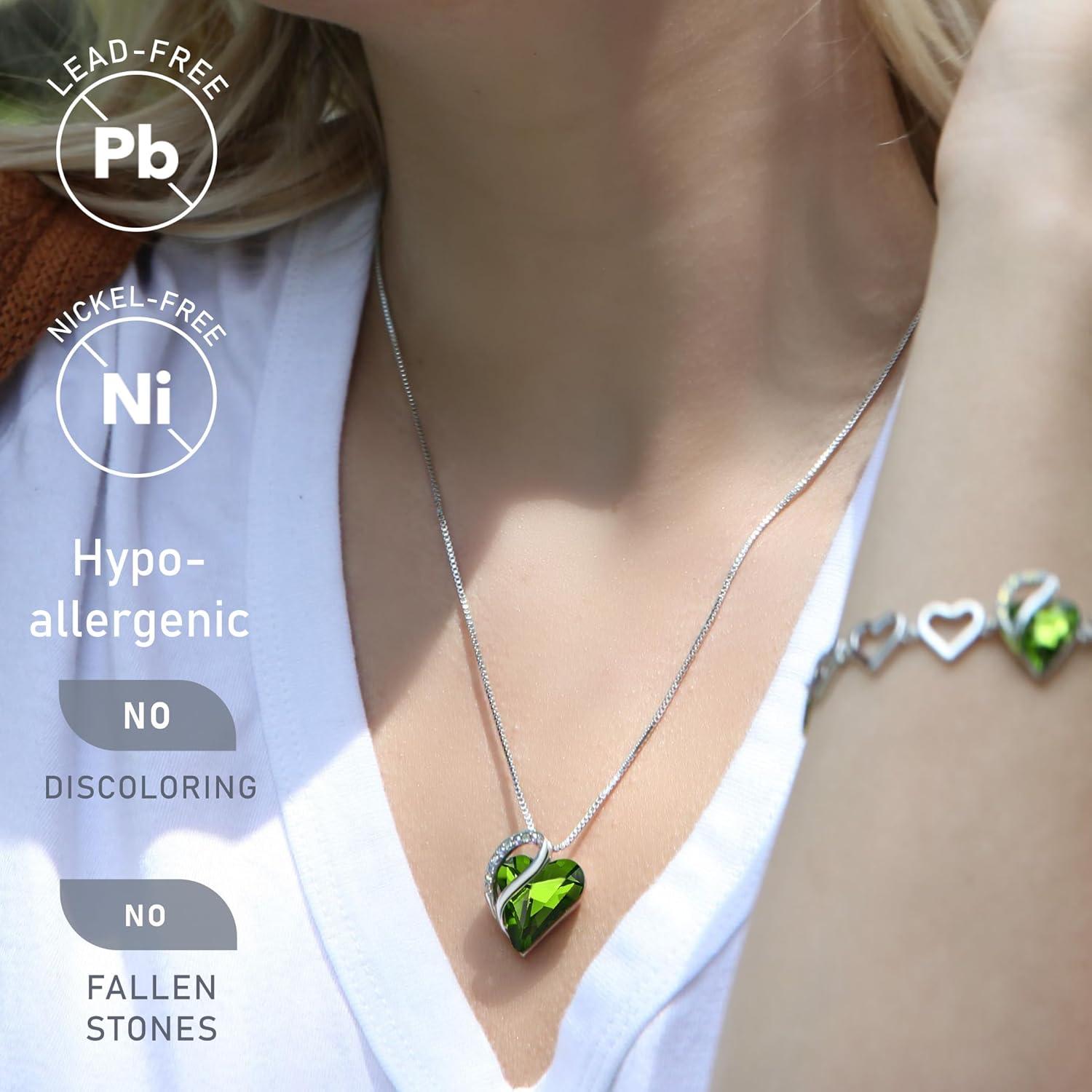 imageLeafael Valentines Day Gift Necklaces for Women Infinity Love Birthstone Heart Crystal Pendant Birthday Anniversary Jewelry for Wife Mom and Her Silver Plated 18 2 Adjustable Chain08aAugustPeridot Green