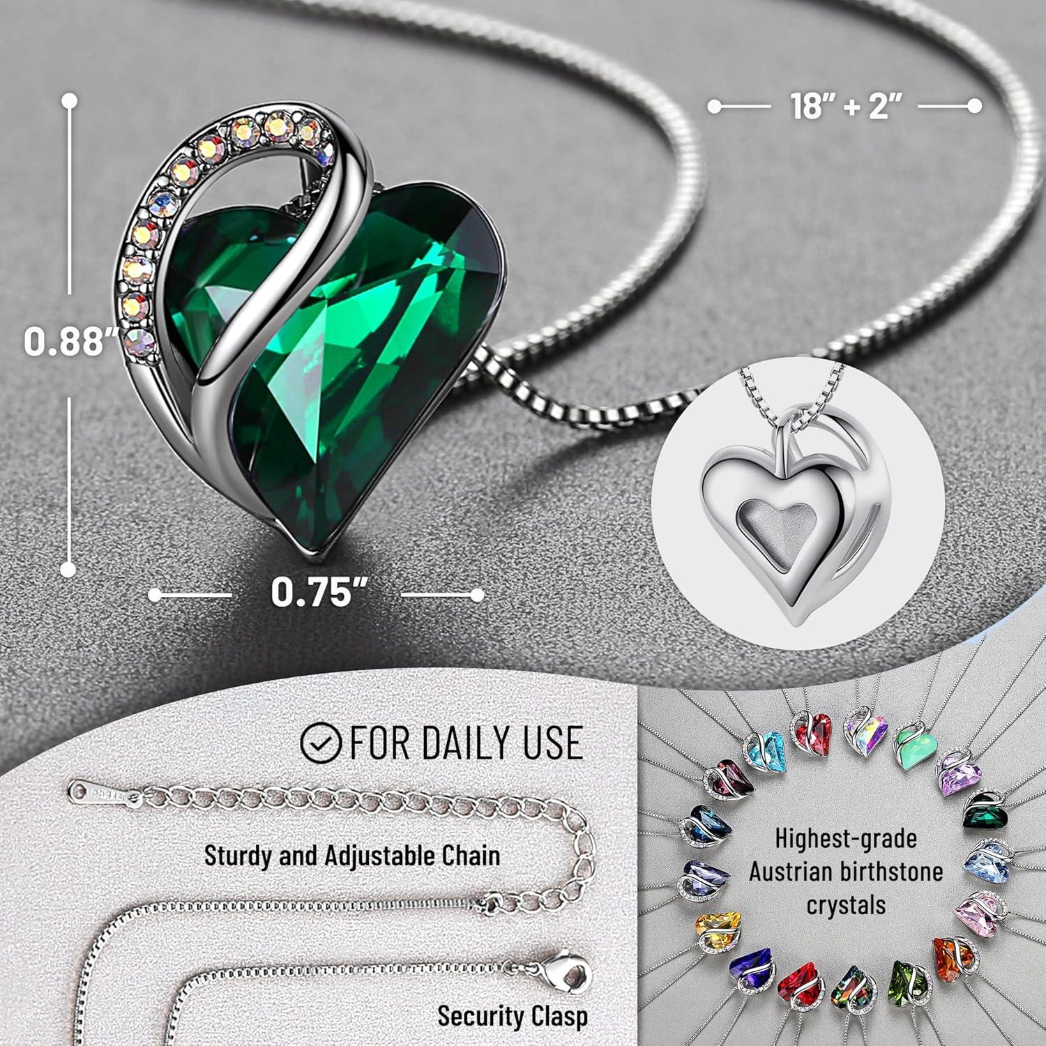 imageLeafael Valentines Day Gift Necklaces for Women Infinity Love Birthstone Heart Crystal Pendant Birthday Anniversary Jewelry for Wife Mom and Her Silver Plated 18 2 Adjustable Chain05MayEmerald Green