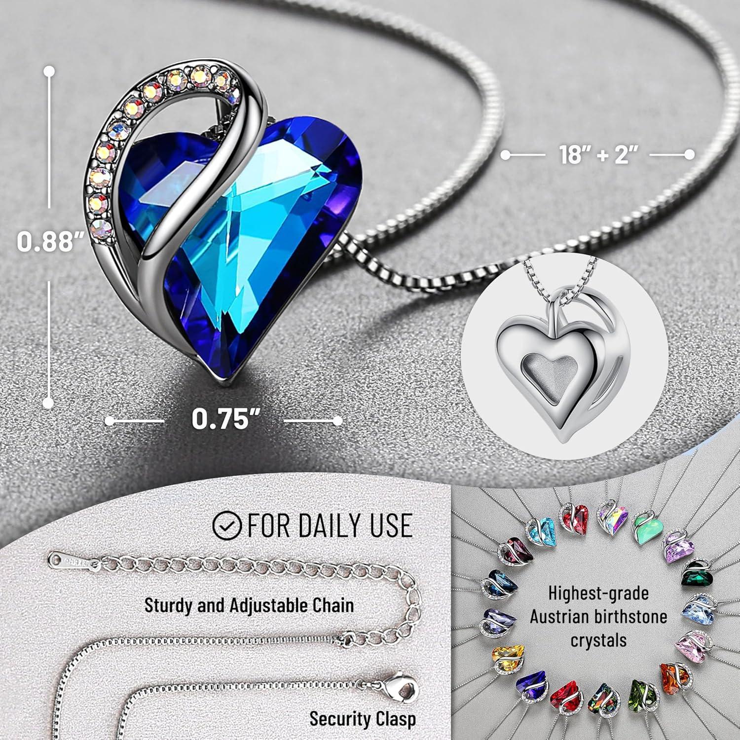 imageLeafael Valentines Day Gift Necklaces for Women Infinity Love Birthstone Heart Crystal Pendant Birthday Anniversary Jewelry for Wife Mom and Her Silver Plated 18 2 Adjustable Chain09cSeptemberRainbow Sapphire Blue