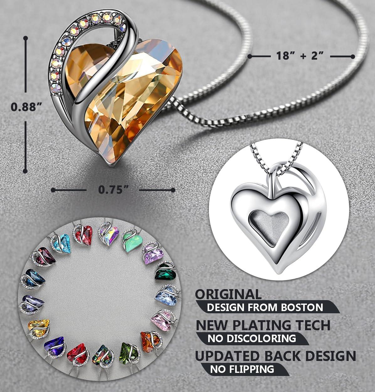 imageLeafael Valentines Day Gift Necklaces for Women Infinity Love Birthstone Heart Crystal Pendant Birthday Anniversary Jewelry for Wife Mom and Her Silver Plated 18 2 Adjustable Chain14PowerGolden Yellow Shade
