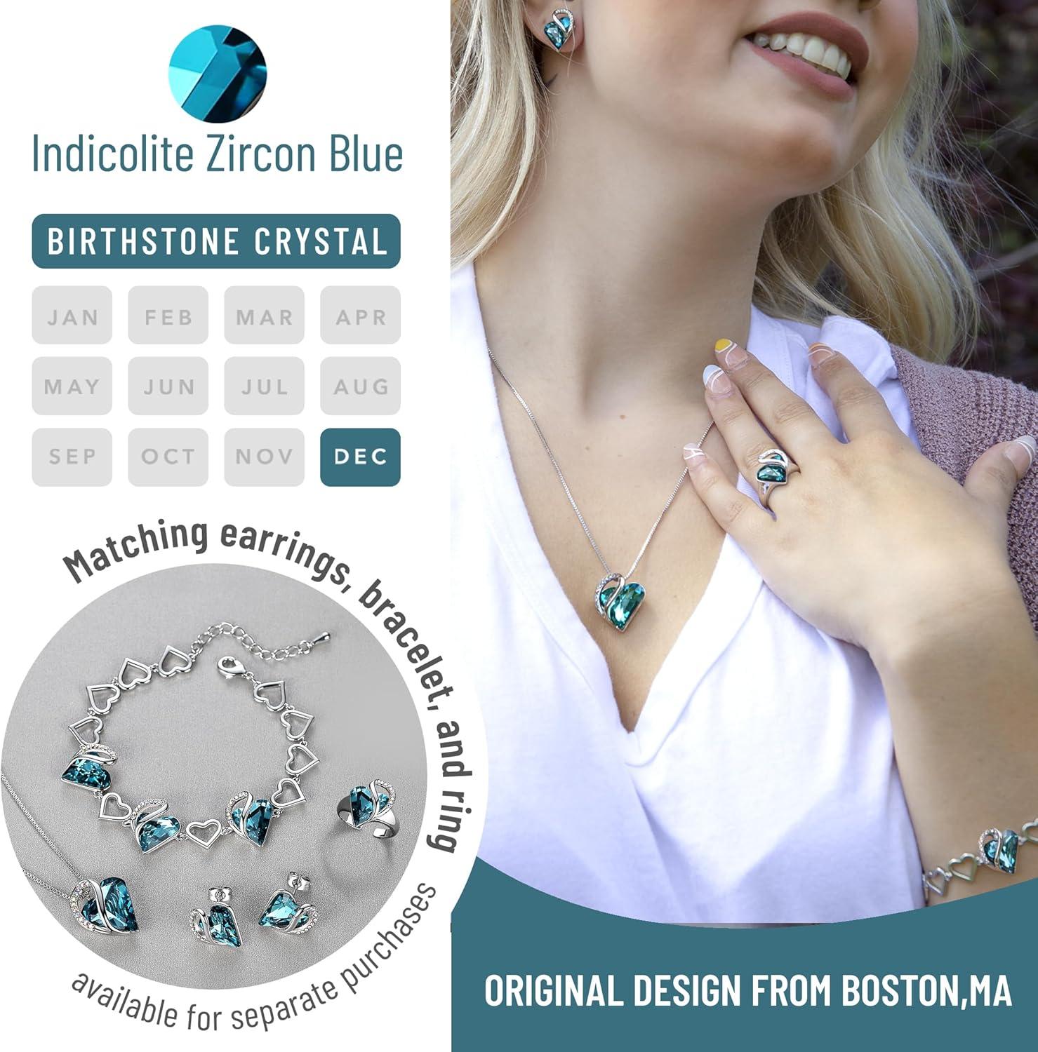 imageLeafael Valentines Day Gift Necklaces for Women Infinity Love Birthstone Heart Crystal Pendant Birthday Anniversary Jewelry for Wife Mom and Her Silver Plated 18 2 Adjustable Chain12bDecemberIndicolite Zircon Blue