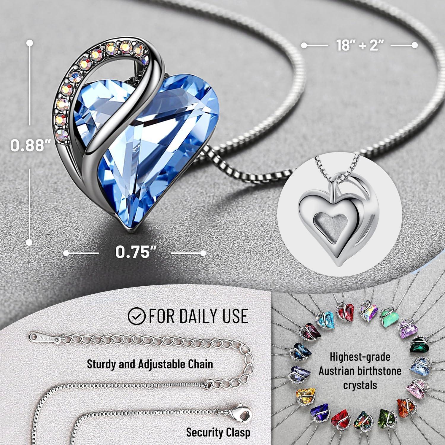 imageLeafael Valentines Day Gift Necklaces for Women Infinity Love Birthstone Heart Crystal Pendant Birthday Anniversary Jewelry for Wife Mom and Her Silver Plated 18 2 Adjustable Chain03March DecemberLight Sapphire Blue