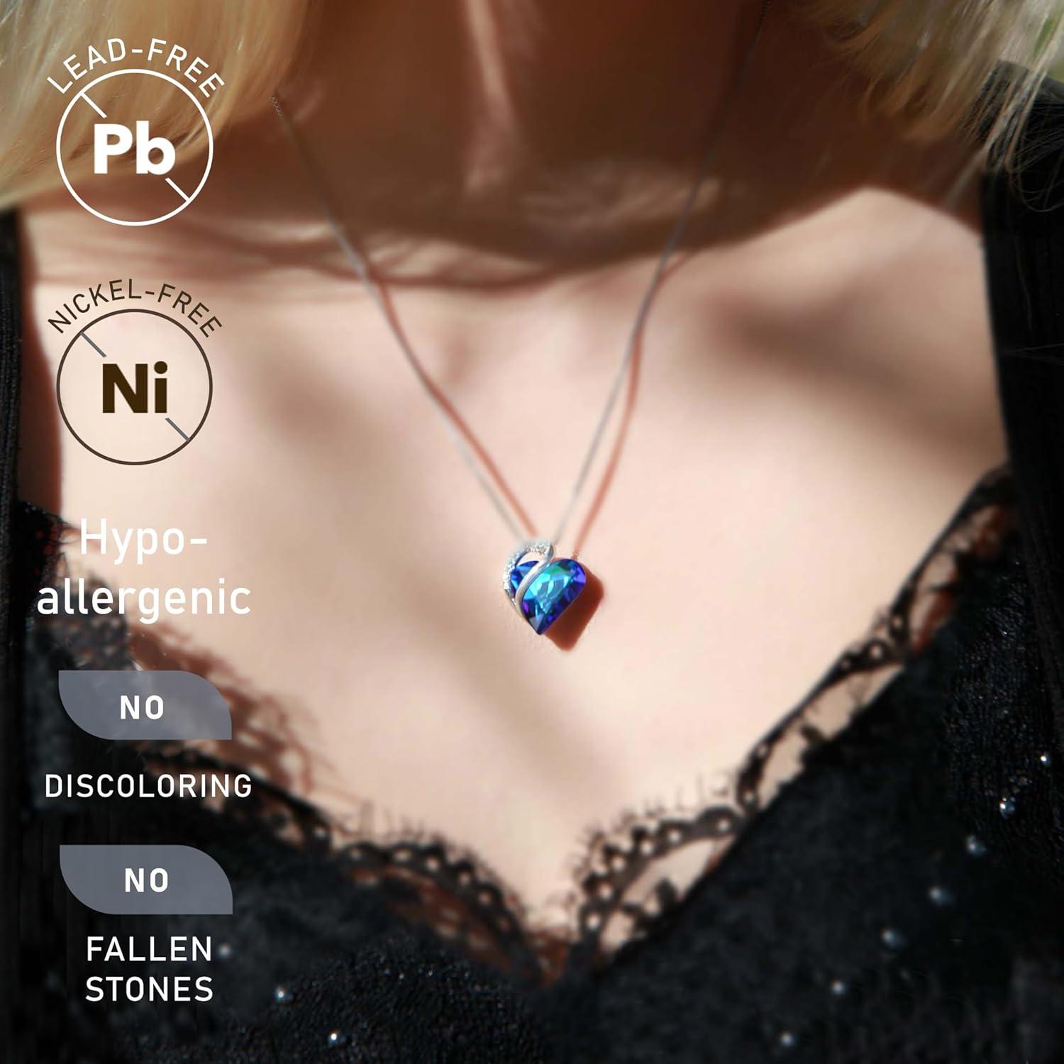 imageLeafael Valentines Day Gift Necklaces for Women Infinity Love Birthstone Heart Crystal Pendant Birthday Anniversary Jewelry for Wife Mom and Her Silver Plated 18 2 Adjustable Chain09cSeptemberRainbow Sapphire Blue