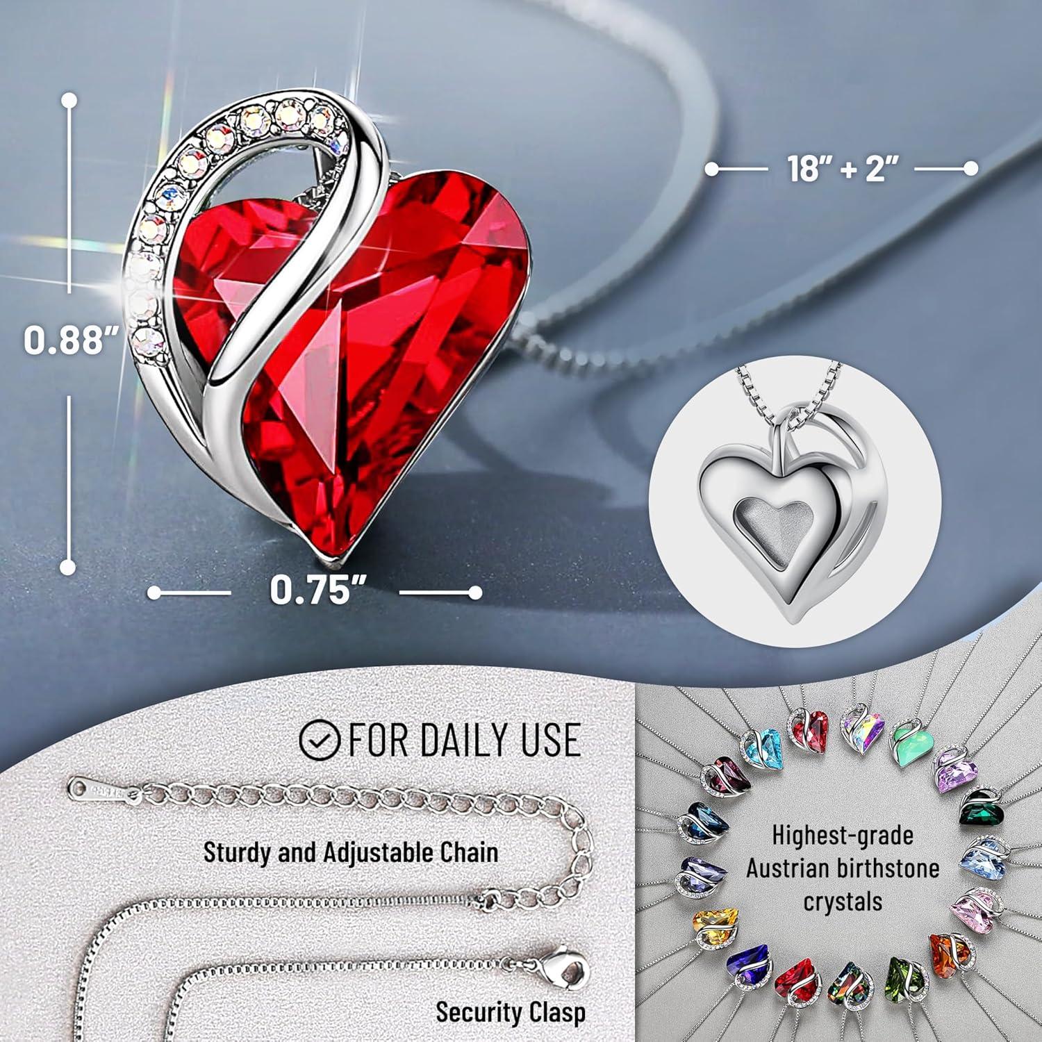 imageLeafael Valentines Day Gift Necklaces for Women Infinity Love Birthstone Heart Crystal Pendant Birthday Anniversary Jewelry for Wife Mom and Her Silver Plated 18 2 Adjustable Chain01January JulySiam Ruby Red