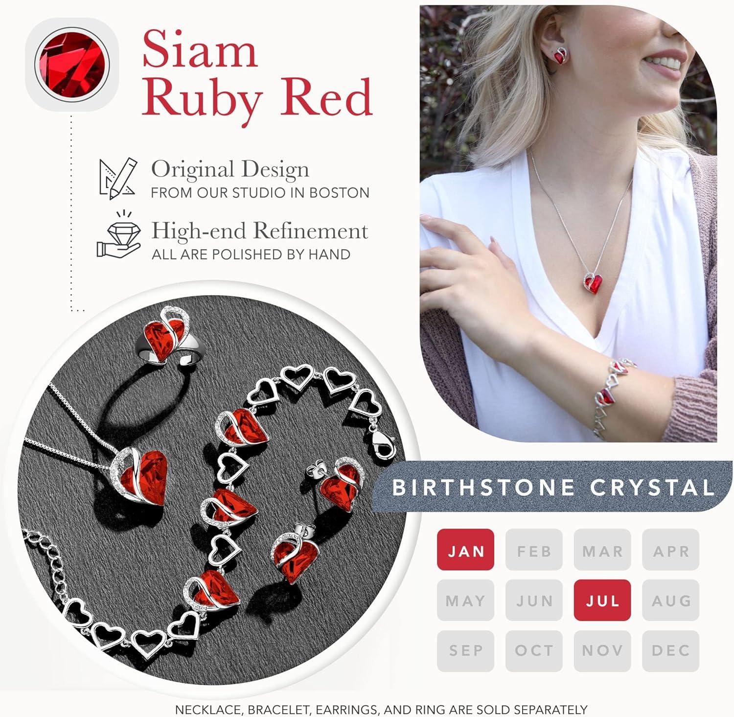 imageLeafael Valentines Day Gift Necklaces for Women Infinity Love Birthstone Heart Crystal Pendant Birthday Anniversary Jewelry for Wife Mom and Her Silver Plated 18 2 Adjustable Chain01SetJanuary JulySiam Ruby Red