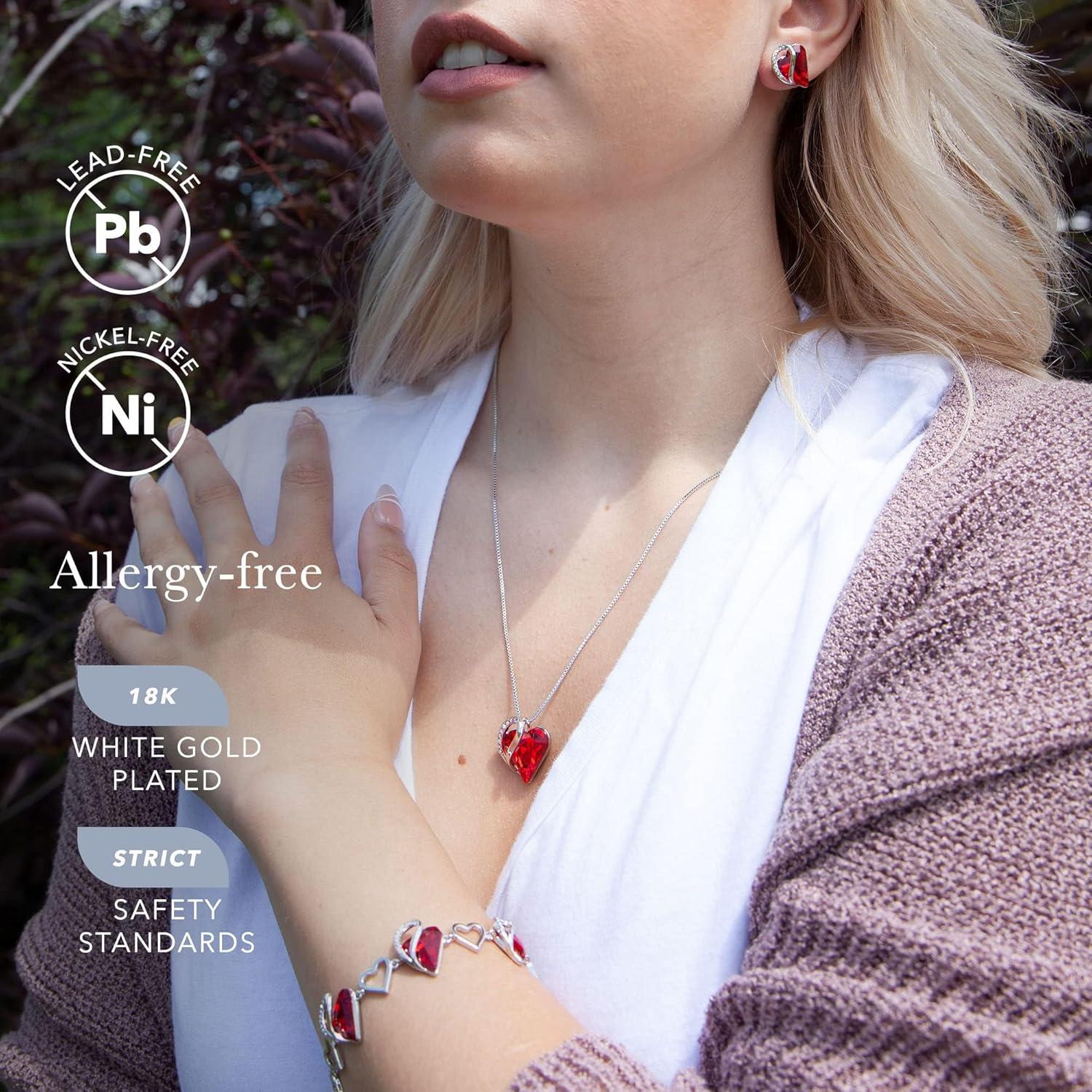 imageLeafael Valentines Day Gift Necklaces for Women Infinity Love Birthstone Heart Crystal Pendant Birthday Anniversary Jewelry for Wife Mom and Her Silver Plated 18 2 Adjustable Chain01SetJanuary JulySiam Ruby Red