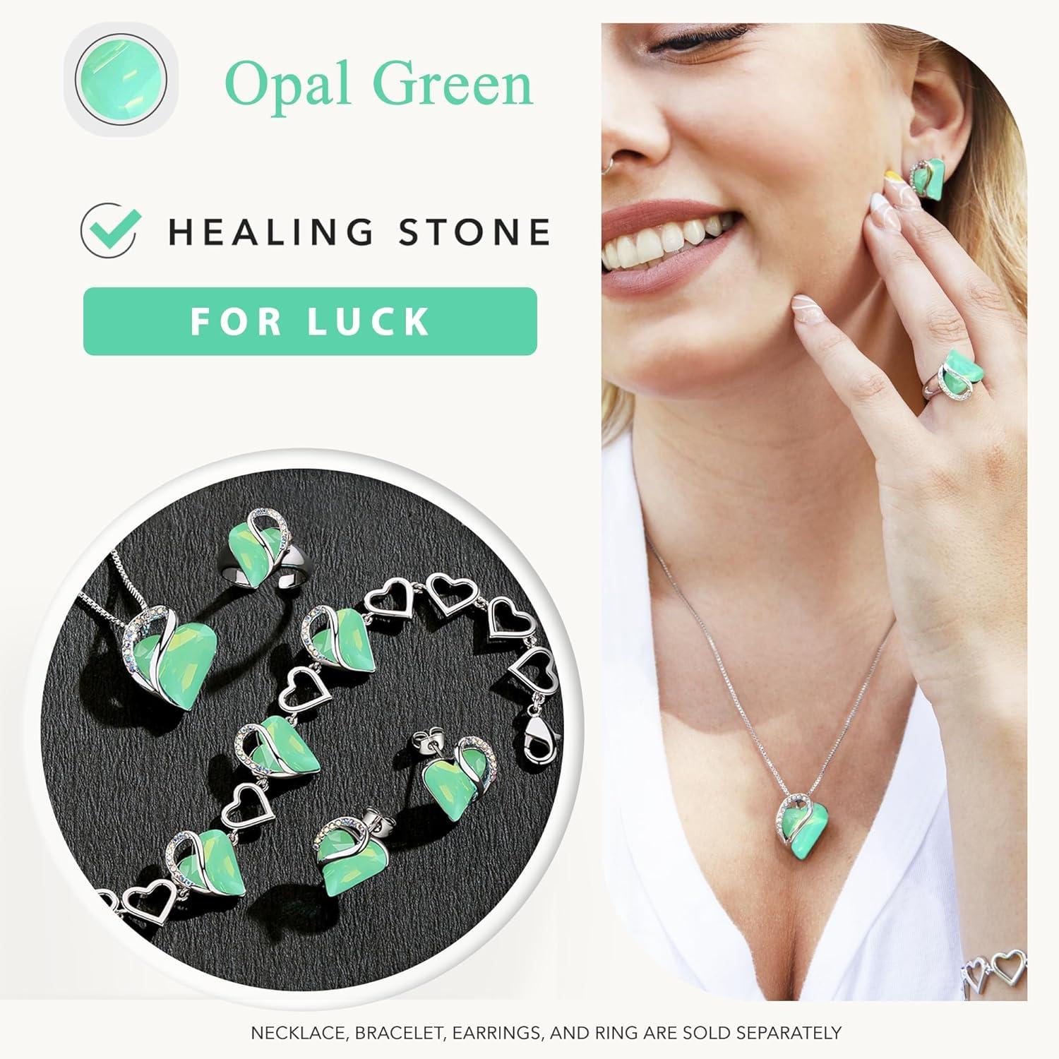 imageLeafael Valentines Day Gift Necklaces for Women Infinity Love Birthstone Heart Crystal Pendant Birthday Anniversary Jewelry for Wife Mom and Her Silver Plated 18 2 Adjustable Chain17LuckOpal Green
