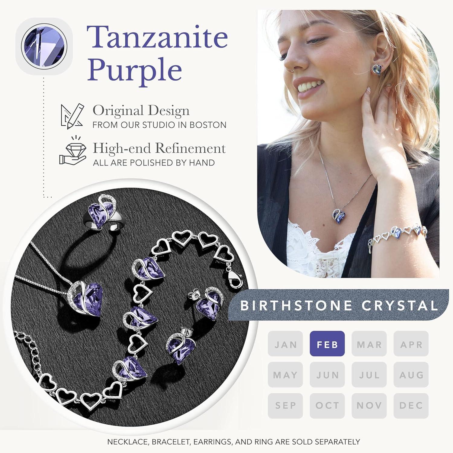 imageLeafael Valentines Day Gift Necklaces for Women Infinity Love Birthstone Heart Crystal Pendant Birthday Anniversary Jewelry for Wife Mom and Her Silver Plated 18 2 Adjustable Chain02bSetFebruaryTanzanite Purple