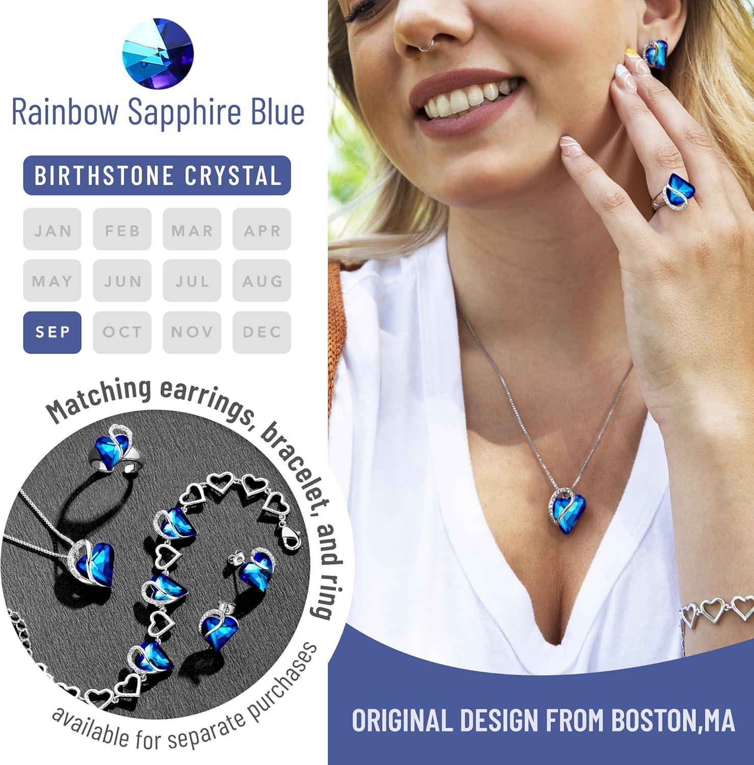 imageLeafael Valentines Day Gift Necklaces for Women Infinity Love Birthstone Heart Crystal Pendant Birthday Anniversary Jewelry for Wife Mom and Her Silver Plated 18 2 Adjustable Chain09cSeptemberRainbow Sapphire Blue