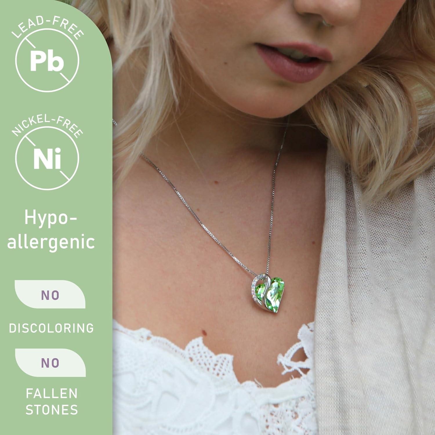 imageLeafael Valentines Day Gift Necklaces for Women Infinity Love Birthstone Heart Crystal Pendant Birthday Anniversary Jewelry for Wife Mom and Her Silver Plated 18 2 Adjustable Chain08bAugustLight Chrysolite Green