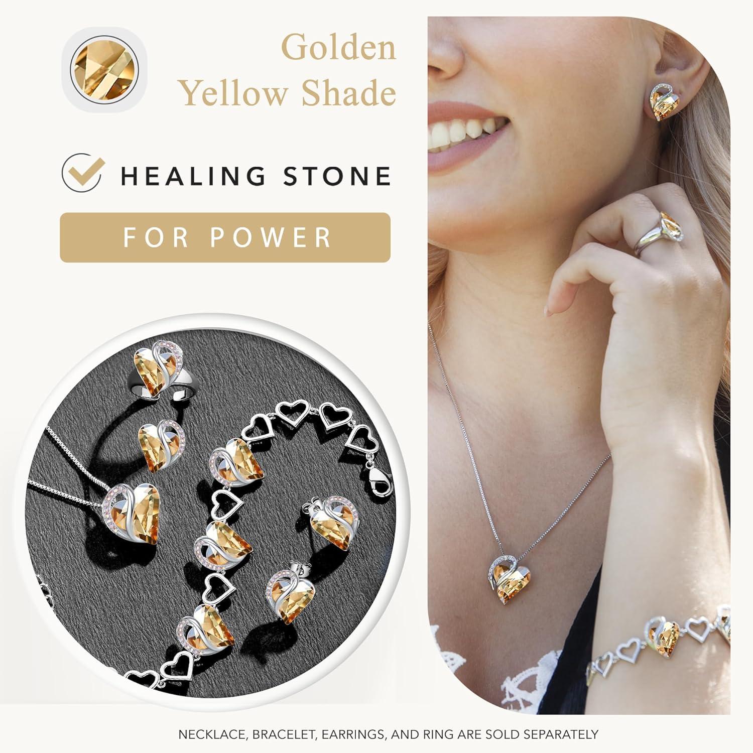 imageLeafael Valentines Day Gift Necklaces for Women Infinity Love Birthstone Heart Crystal Pendant Birthday Anniversary Jewelry for Wife Mom and Her Silver Plated 18 2 Adjustable Chain14PowerGolden Yellow Shade