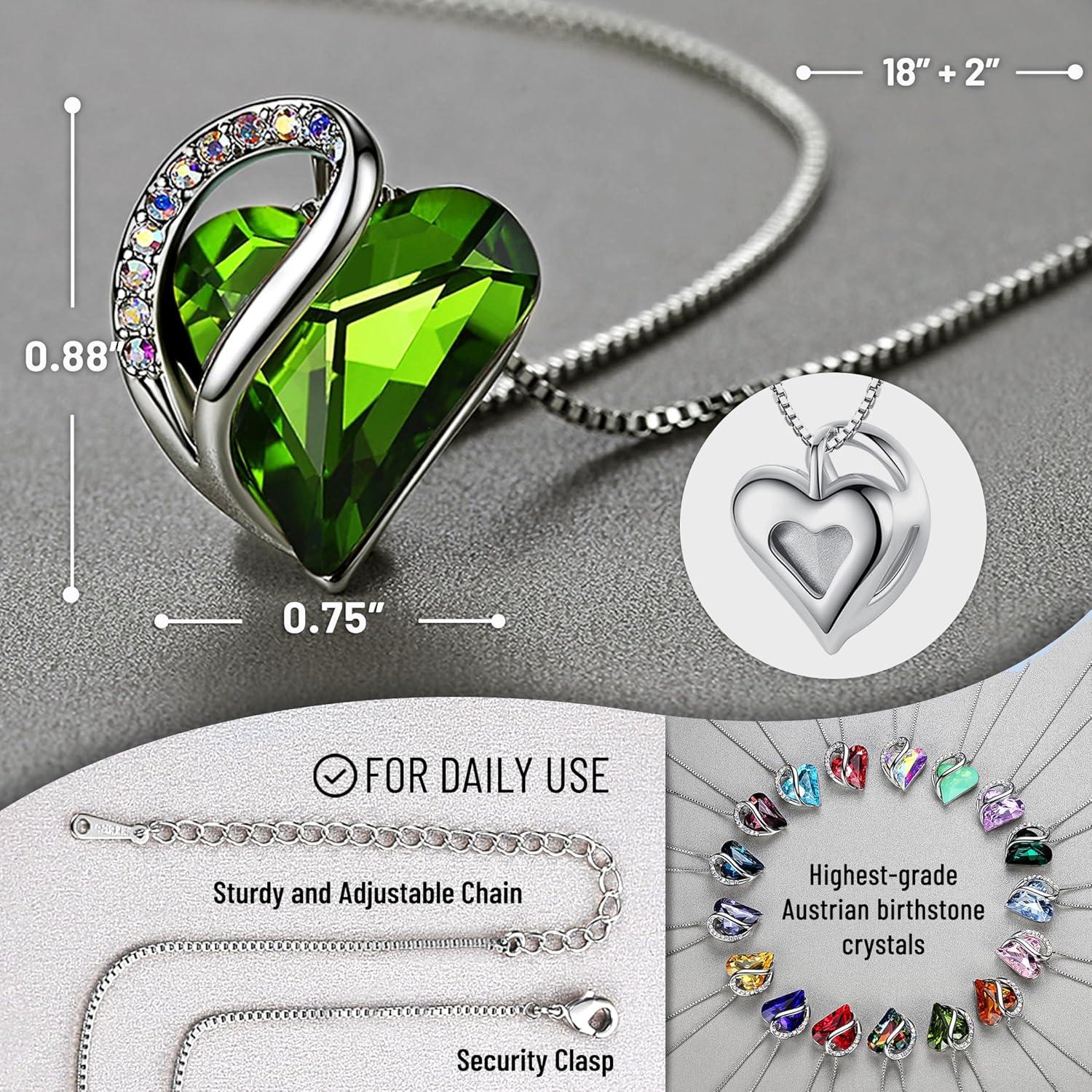 imageLeafael Valentines Day Gift Necklaces for Women Infinity Love Birthstone Heart Crystal Pendant Birthday Anniversary Jewelry for Wife Mom and Her Silver Plated 18 2 Adjustable Chain08aAugustPeridot Green