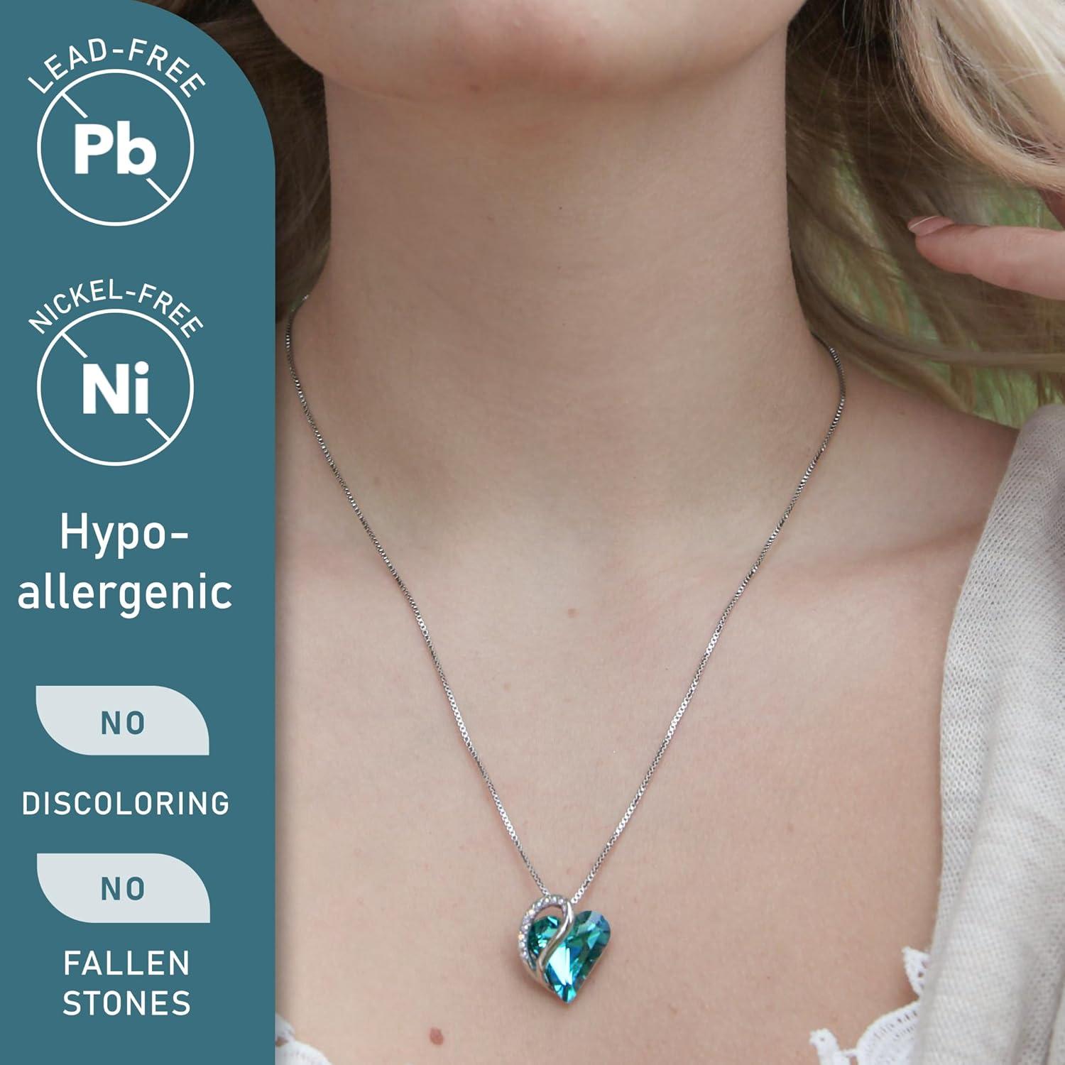 imageLeafael Valentines Day Gift Necklaces for Women Infinity Love Birthstone Heart Crystal Pendant Birthday Anniversary Jewelry for Wife Mom and Her Silver Plated 18 2 Adjustable Chain12bDecemberIndicolite Zircon Blue