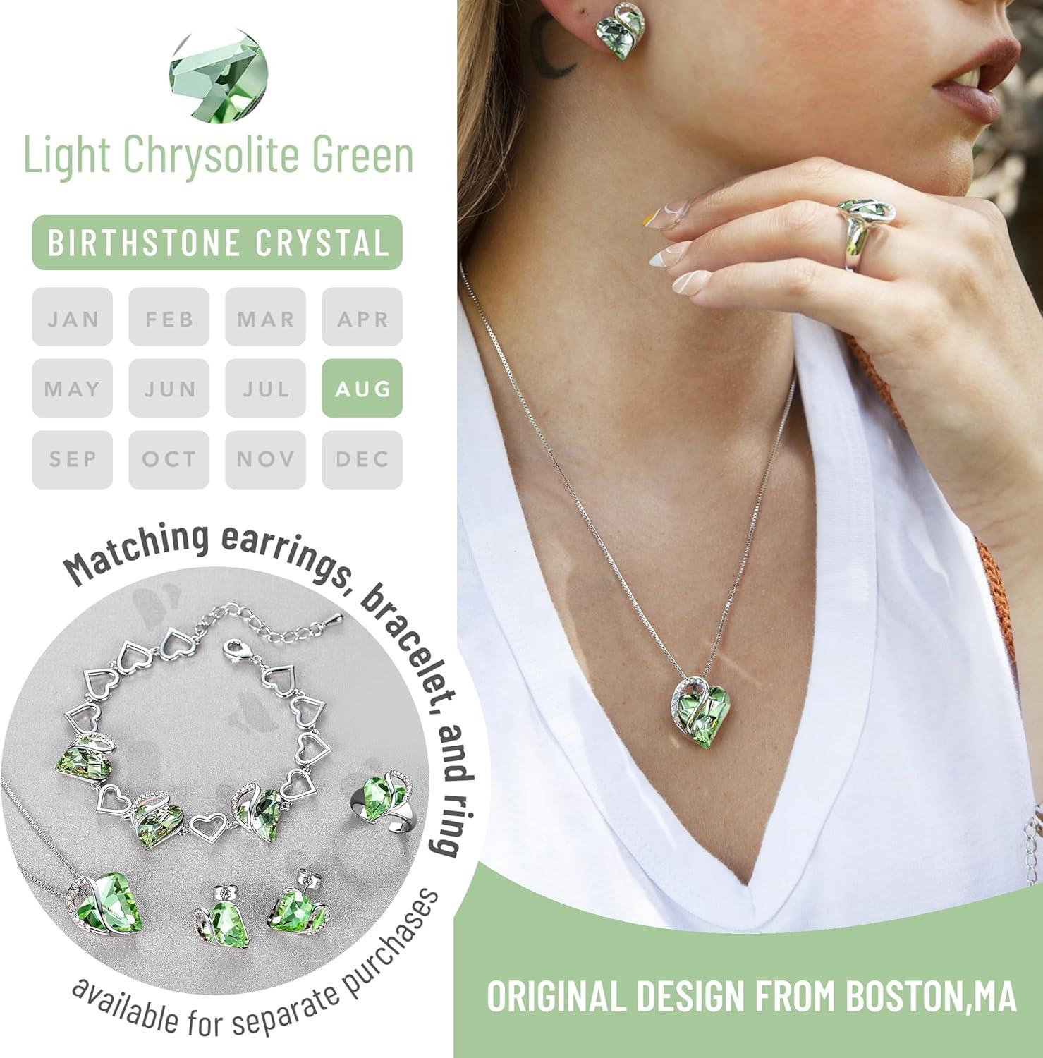imageLeafael Valentines Day Gift Necklaces for Women Infinity Love Birthstone Heart Crystal Pendant Birthday Anniversary Jewelry for Wife Mom and Her Silver Plated 18 2 Adjustable Chain08bAugustLight Chrysolite Green