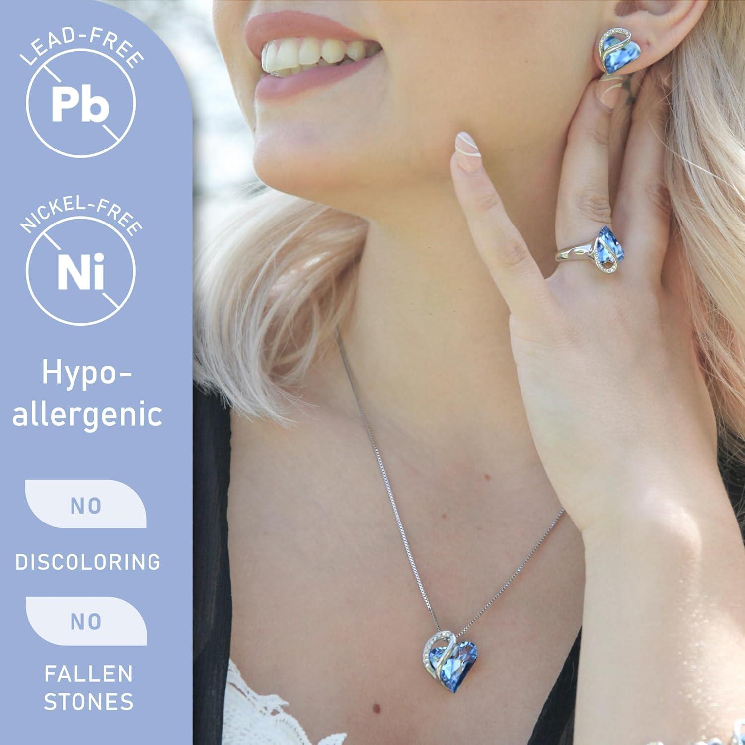 imageLeafael Valentines Day Gift Necklaces for Women Infinity Love Birthstone Heart Crystal Pendant Birthday Anniversary Jewelry for Wife Mom and Her Silver Plated 18 2 Adjustable Chain03March DecemberLight Sapphire Blue