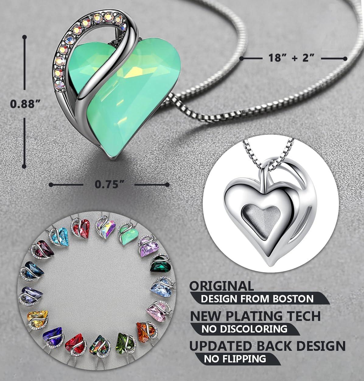 imageLeafael Valentines Day Gift Necklaces for Women Infinity Love Birthstone Heart Crystal Pendant Birthday Anniversary Jewelry for Wife Mom and Her Silver Plated 18 2 Adjustable Chain17LuckOpal Green